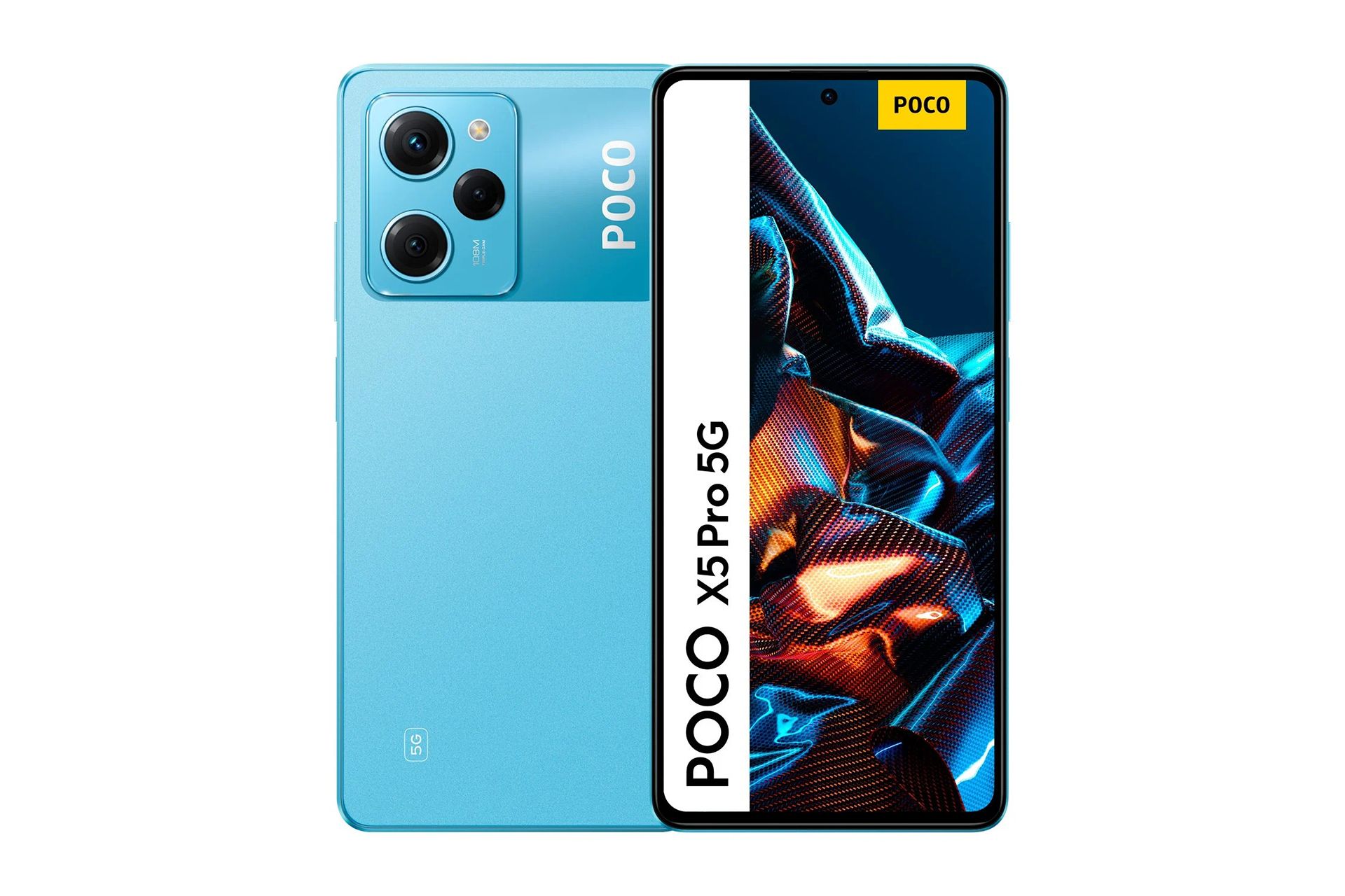رندر پنل پشتی و نمایشگر گوشی هوشمند Poco X5 Pro به رنگ آبی