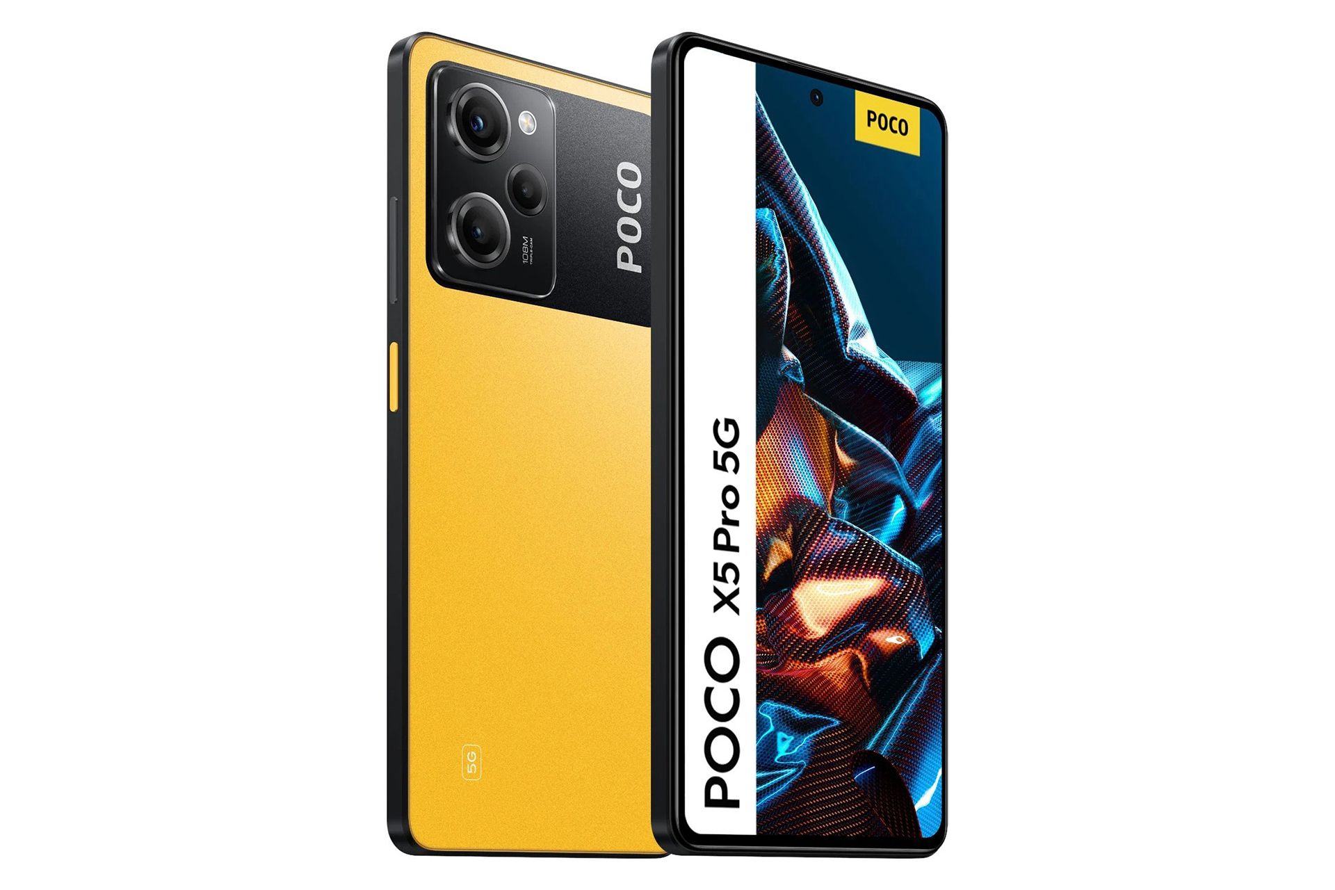 رندر پنل پشتی و نمایشگر گوشی هوشمند Poco X5 Pro به رنگ زرد