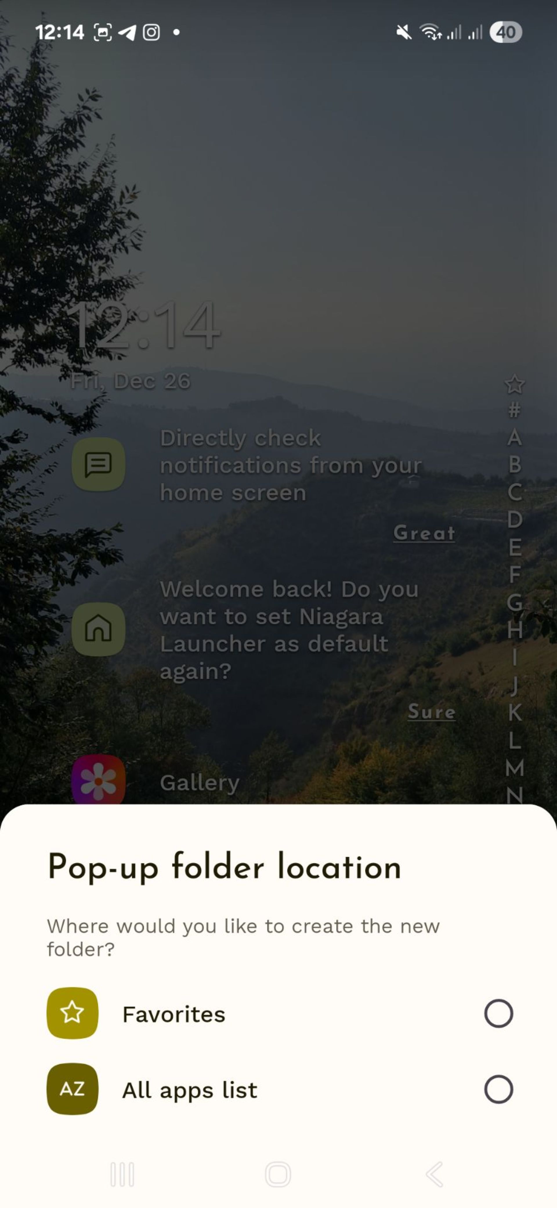 انتخاب مکان پوشه در لانچر Niagara