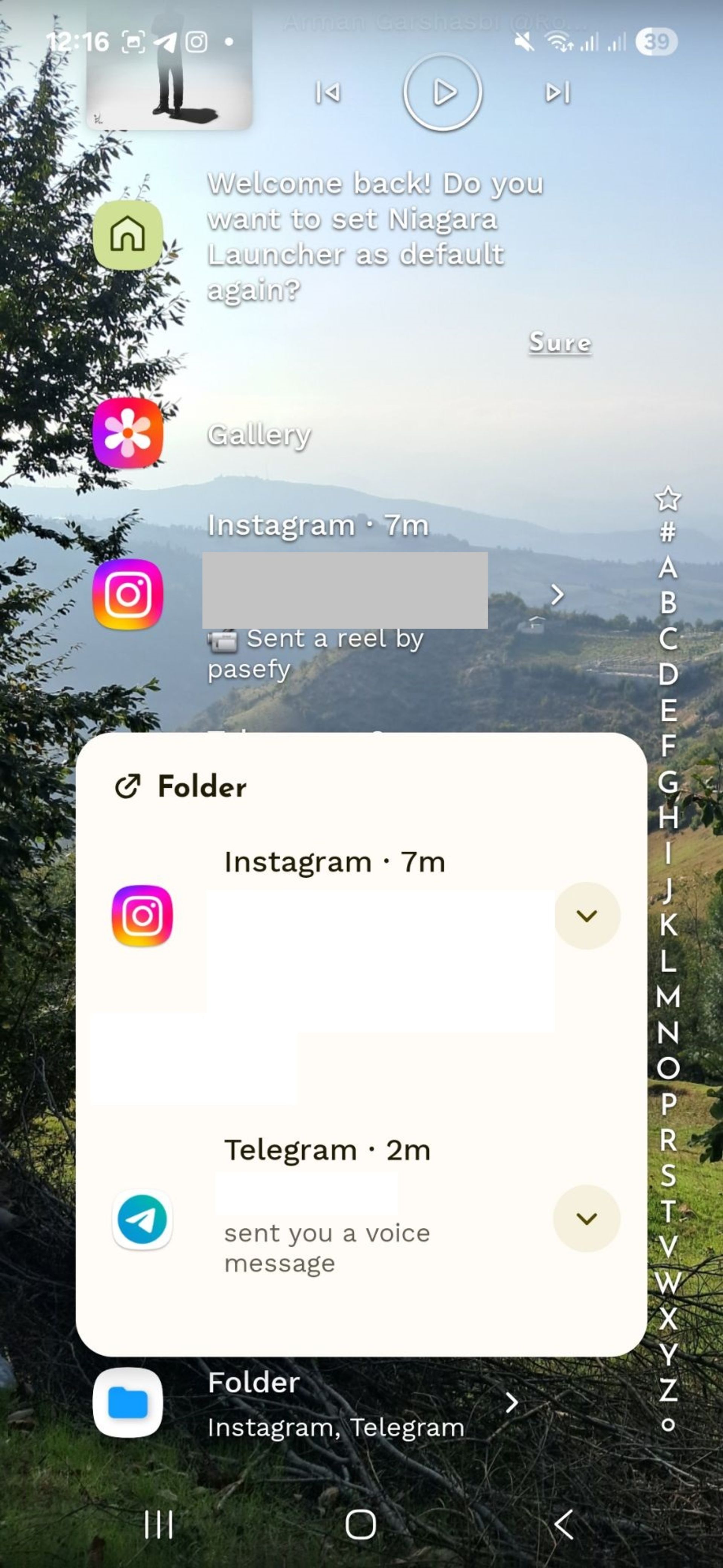 پوشه پاپ آپ در لانچر Niagara
