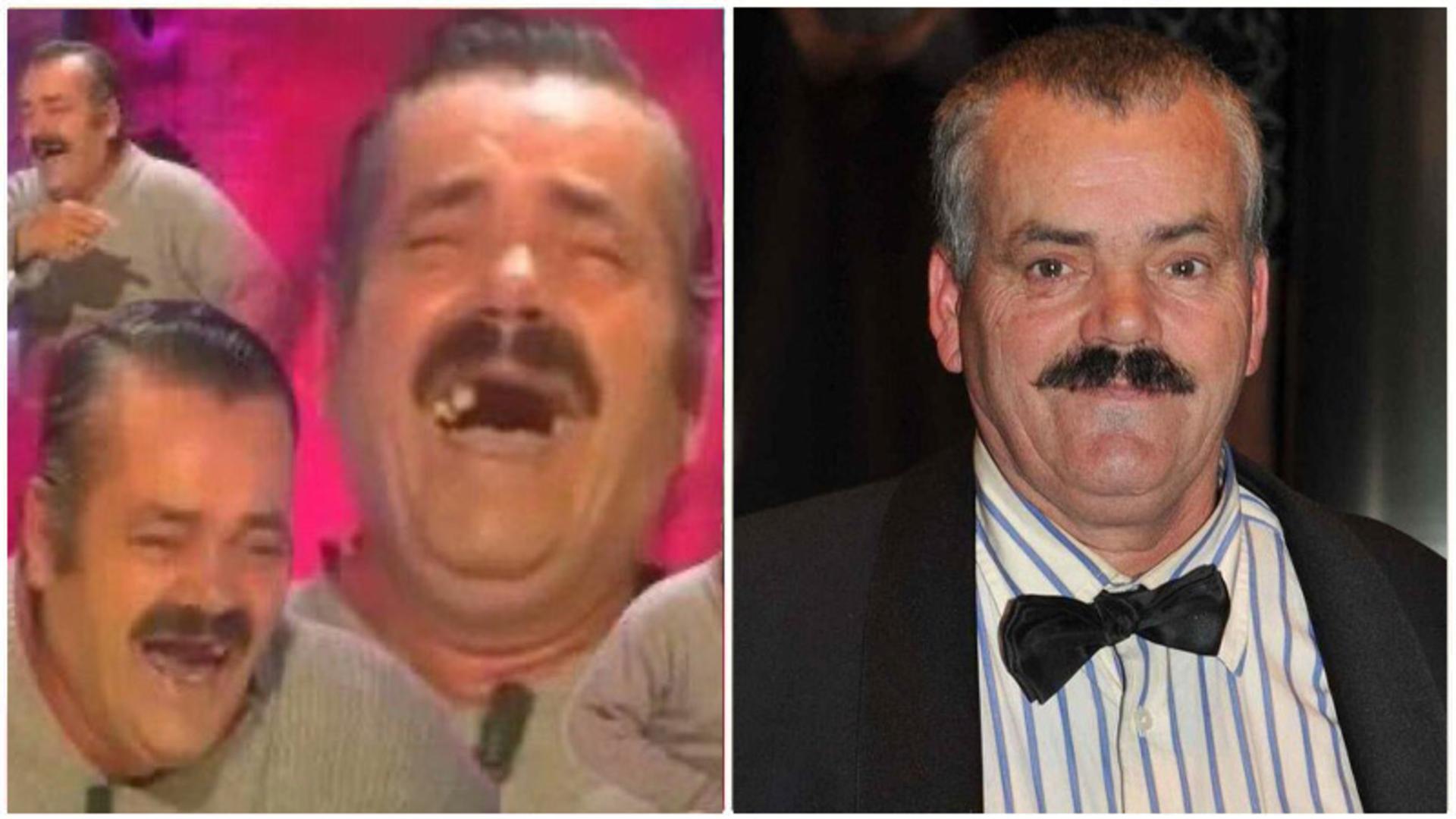 خوان خویا بورخا، کمدین اسپانیایی معروف به El Risitas، در حال خندیدن با حالت چهره‌ خاص و انرژی مثبت