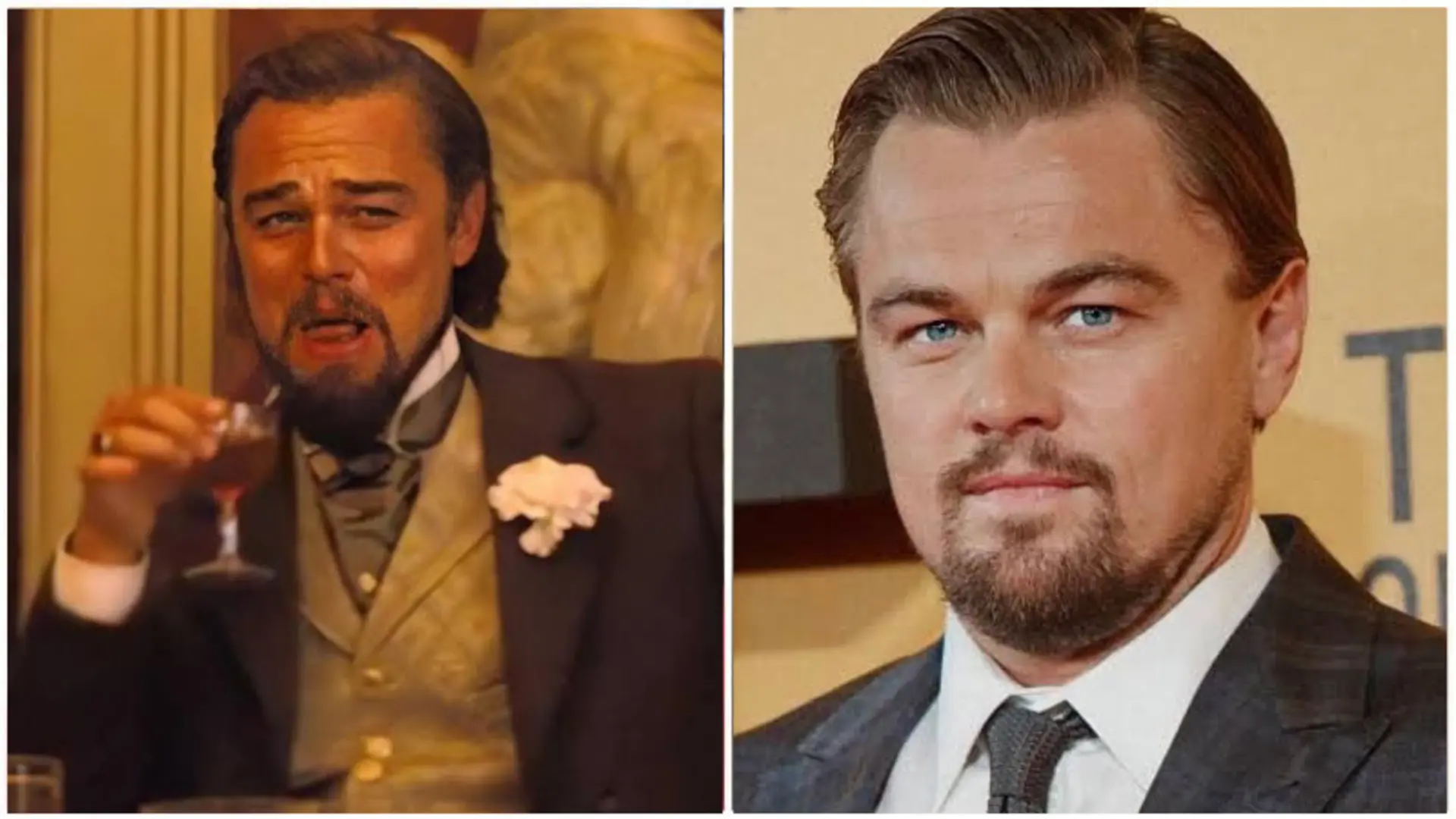 لئوناردو دی‌کاپریو با لبخند حق‌به‌جانب و نوشیدنی به دست، صحنه مشهور از Django Unchained