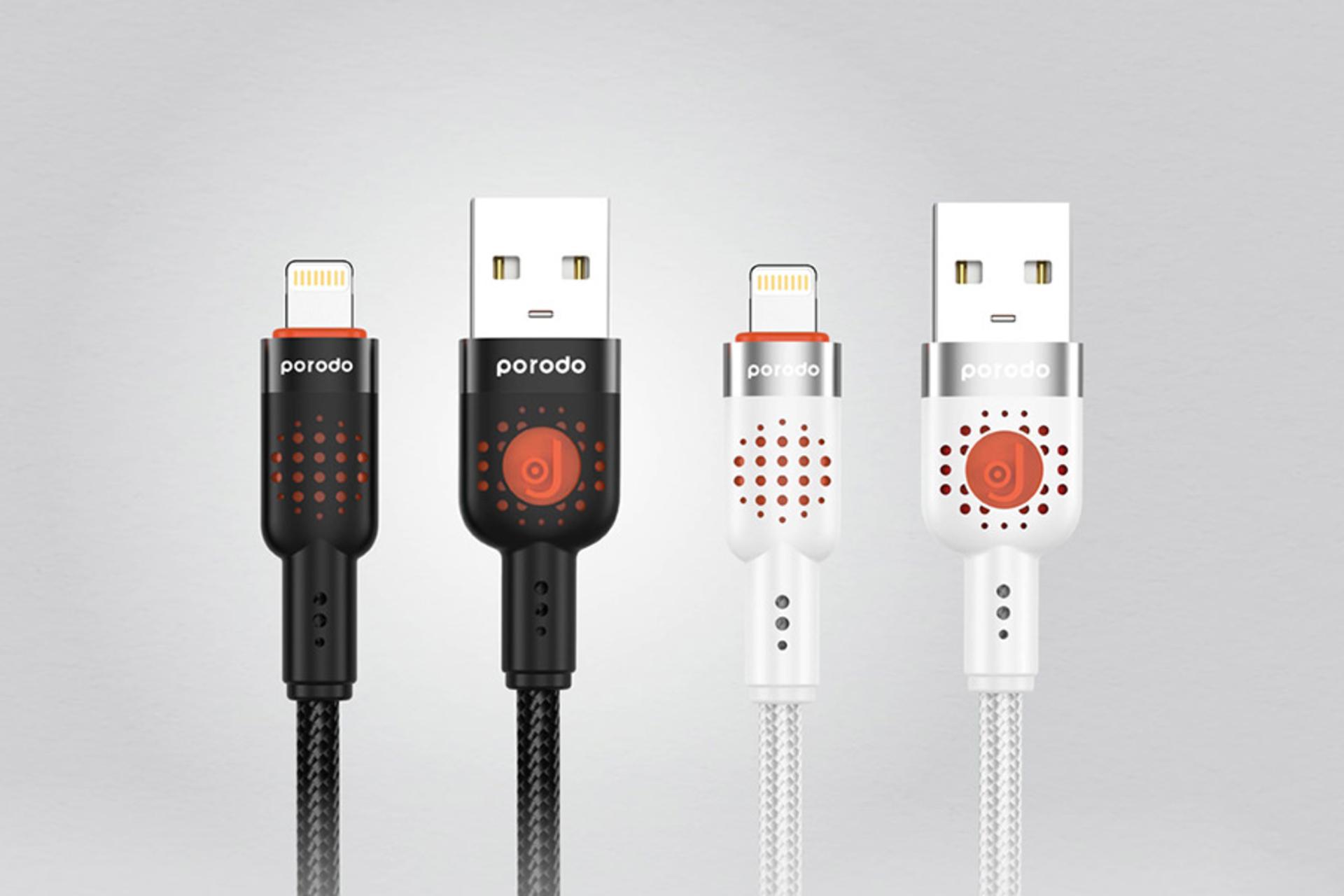 کابل شارژ پرودو Porodo Braided PD-CBL0013 Type-A to Lightning 1.2m رنگ سفید و مشکی
