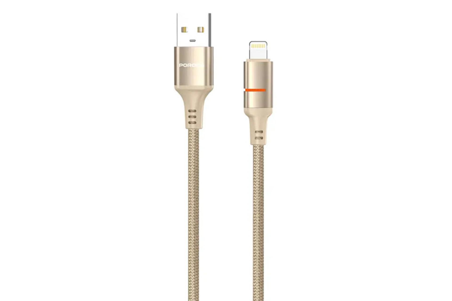 کابل شارژ پرودو Porodo LED Light PD-CBL0027 Type-C to Type-C+Lightning 1.2m رنگ طلایی