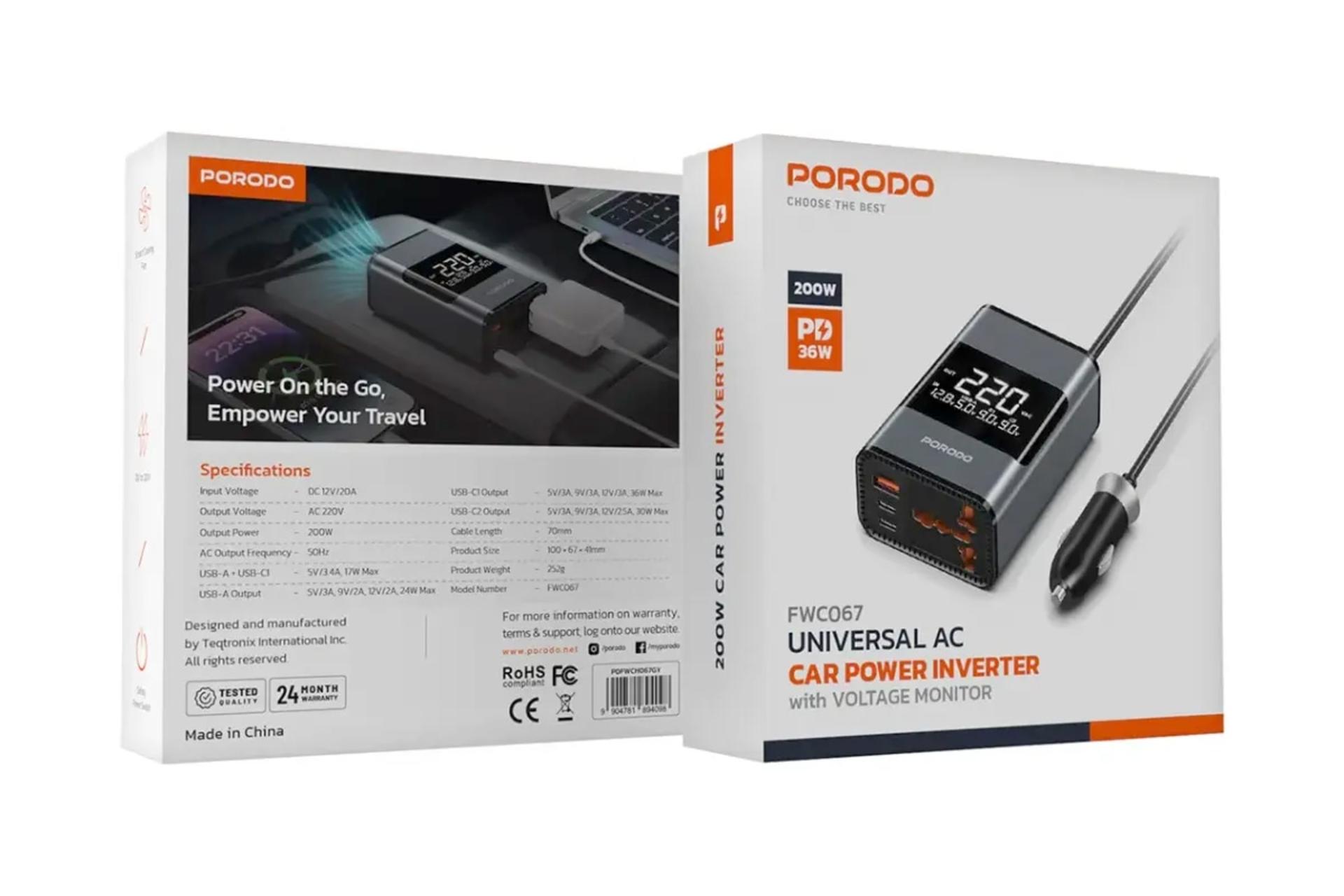 جعبه شارژر پرودو Porodo Universal AC Car Power Inverter FWC067