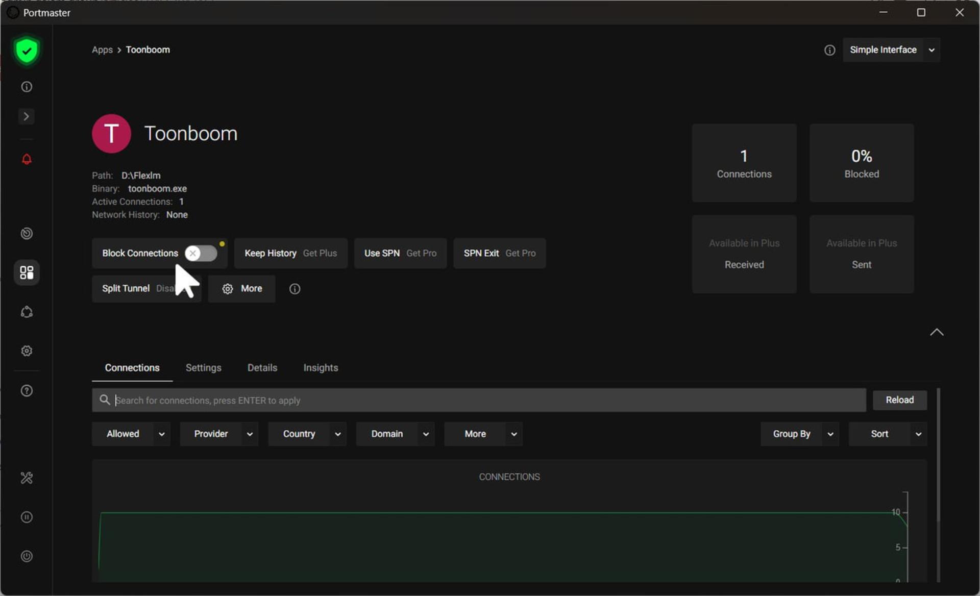 پنل مدیریت ترافیک شبکه نرمافزار Portmaster برای اپلیکیشن Toonboom