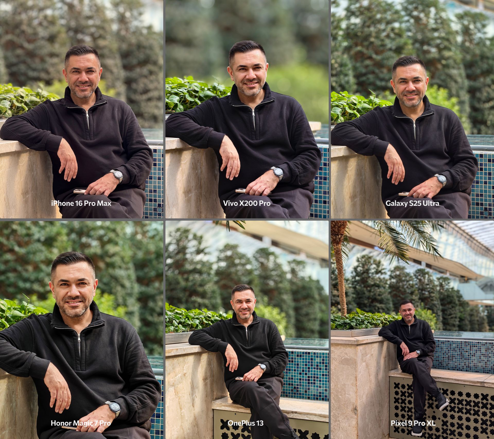 عکس پرتره آیفون ۱۶ پرو مکس، گلکسی S25 اولترا، ویوو X200 پرو، پیکسل ۹ پرو، وان‌پلاس ۱۳ و آنر مجیک۷ پرو