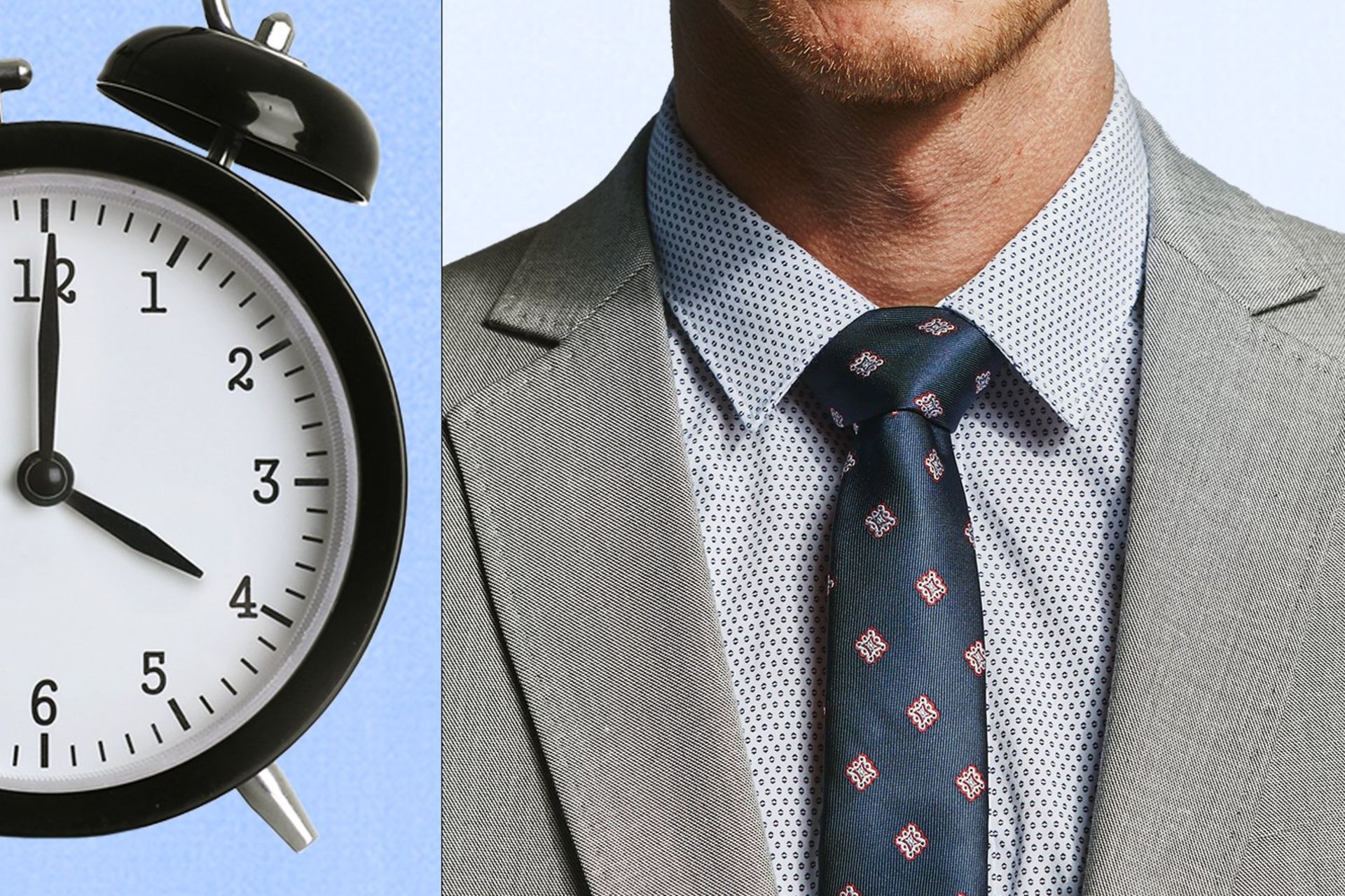 مرد کرواتی درکنار ساعت قدیمی عقربه ای