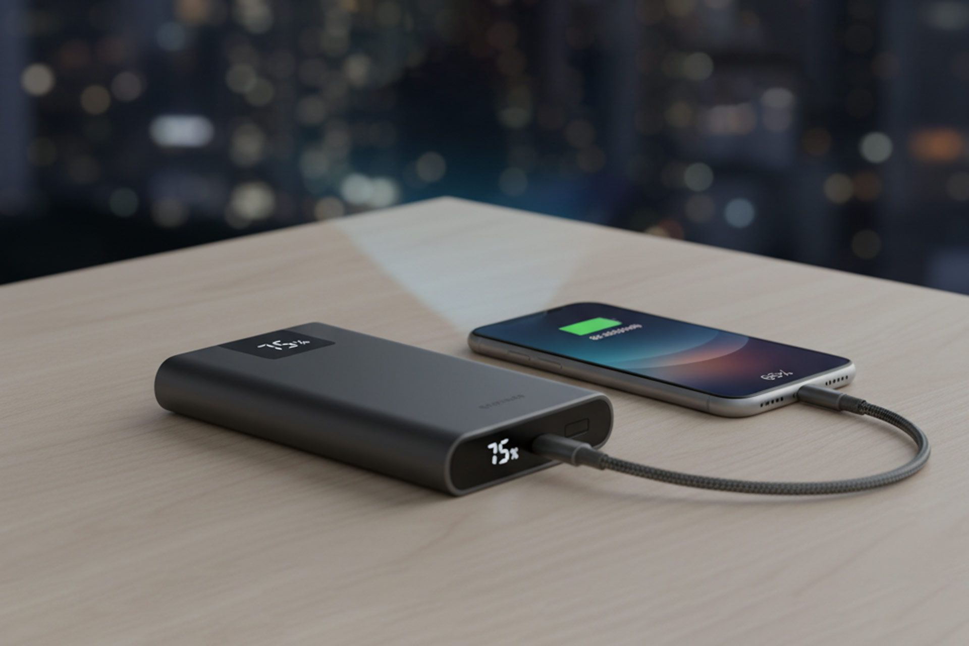 پاوربانک در حال شارژ گوشی