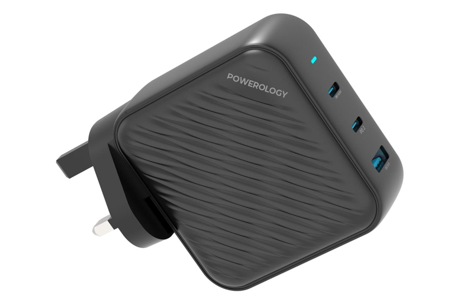 شارژر پاورولوجی Powerology 140W GaN PWCUQC022 از نمای کناری