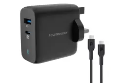 شارژر پاورولوجی Powerology Dual Port Ultra-Quick PWCUQC004-C with Type-C Cable