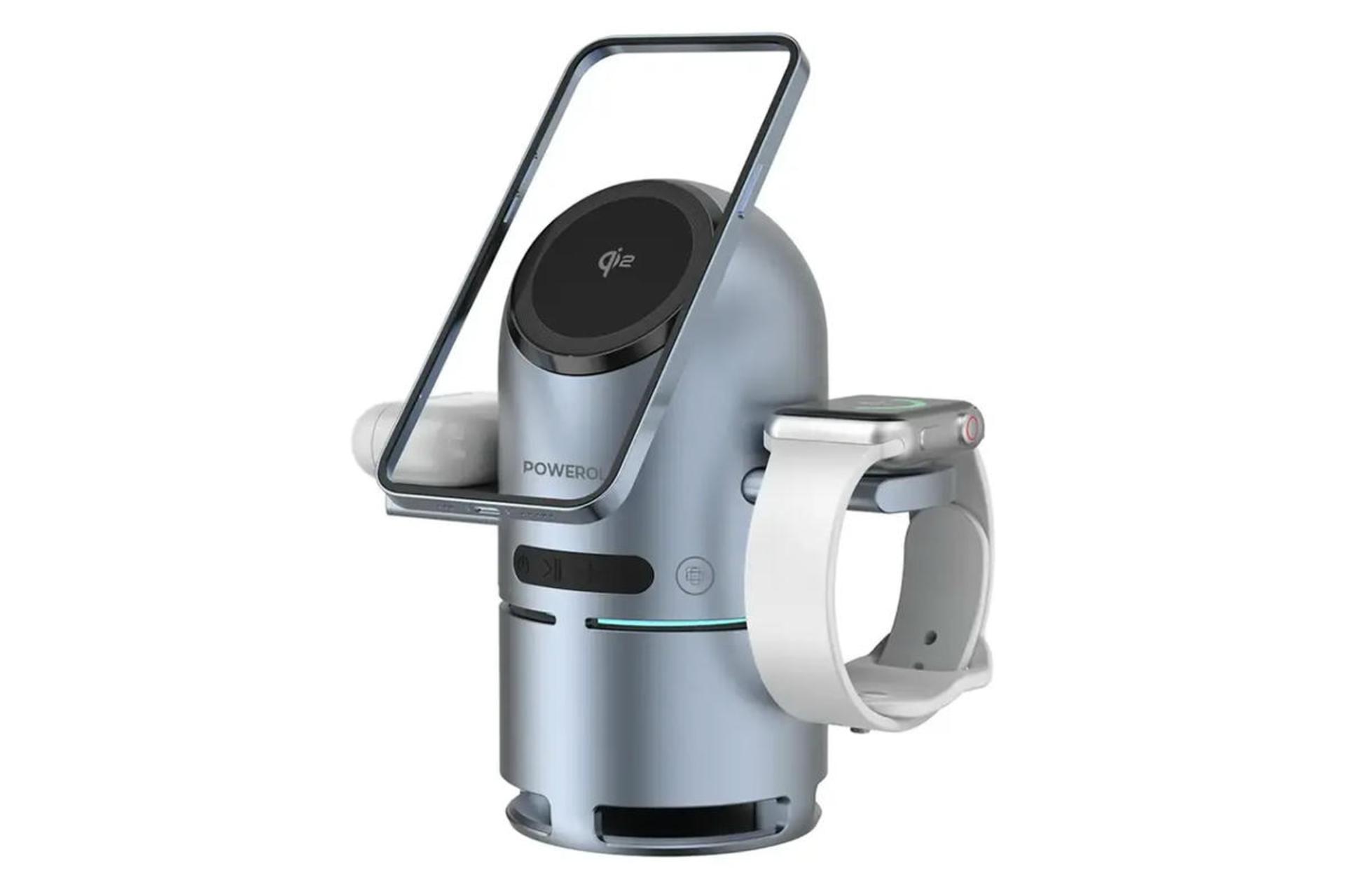 شارژر پاورولوجی Powerology Qi2 Speaker Charge Station در حال شارژ