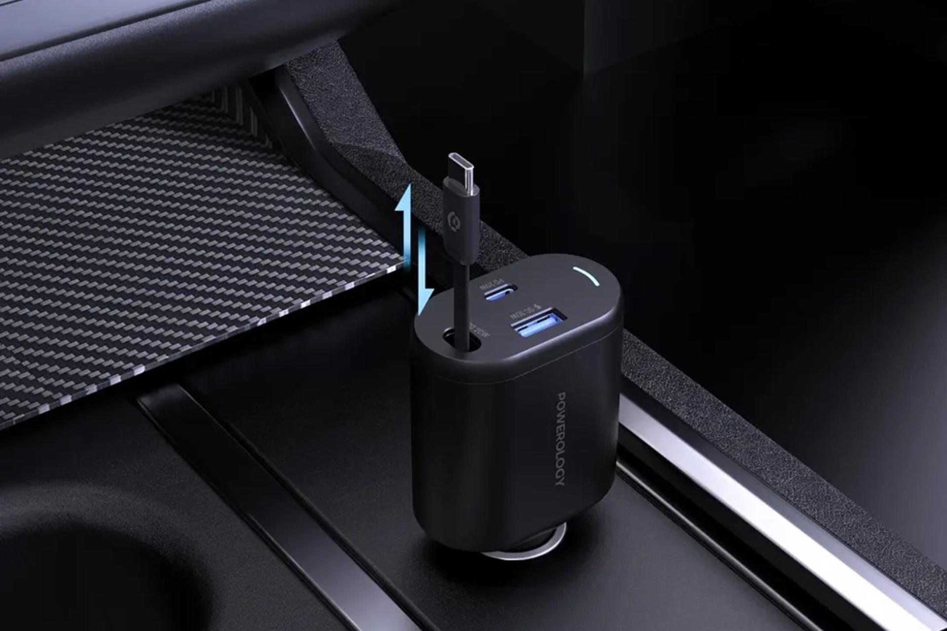 کابل شارژر پاورولوجی Powerology Type-C Retractable Car Charger 103W