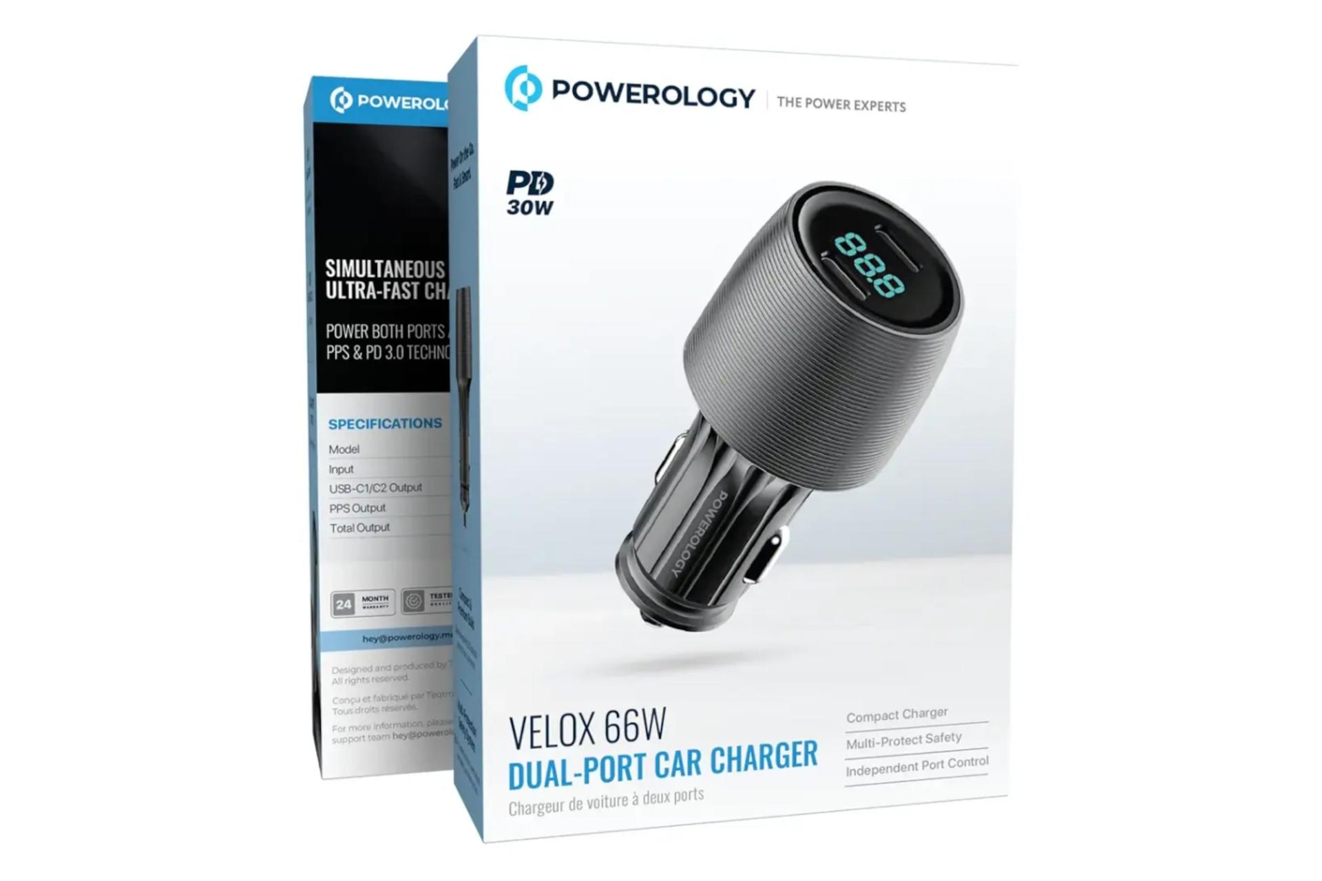 جعبه شارژر پاورولوجی Powerology Velox 66W Dual-Port