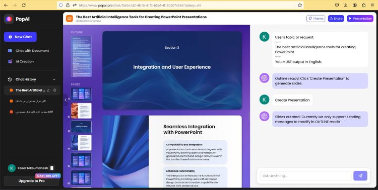 پاورپوینت ایجادشده با هوش مصنوعی Pop Ai