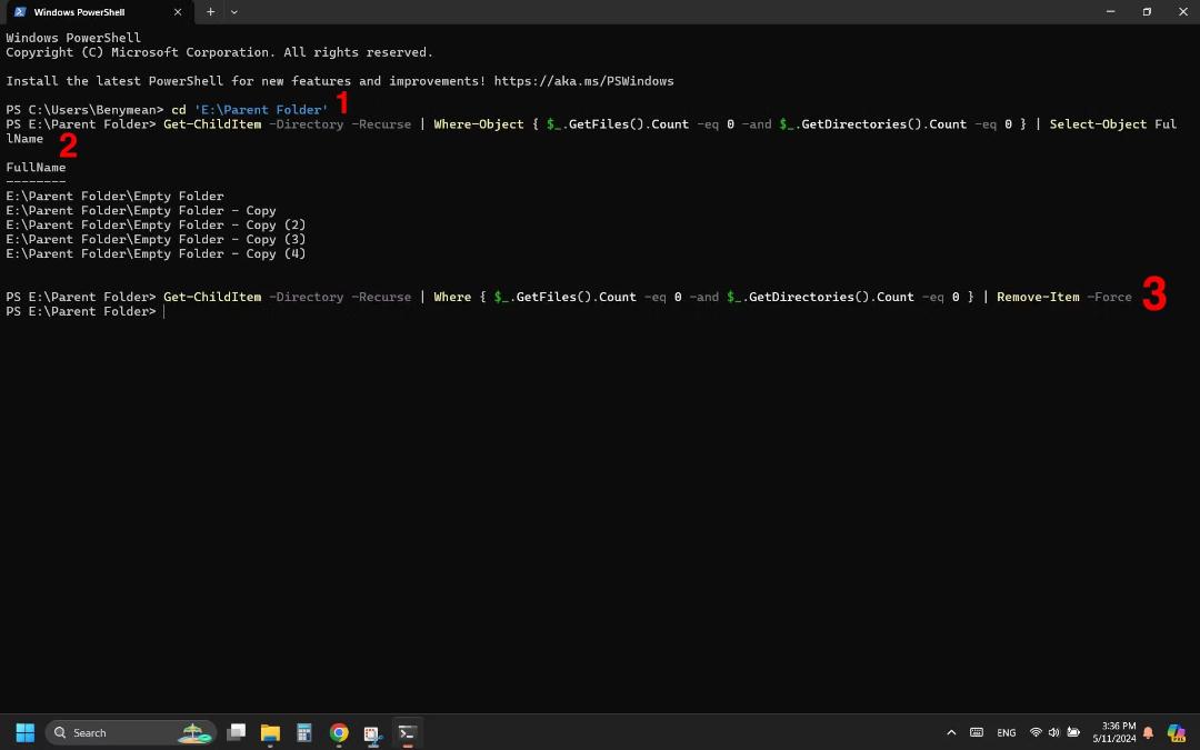 حذف پوشه های خالی با PowerShell