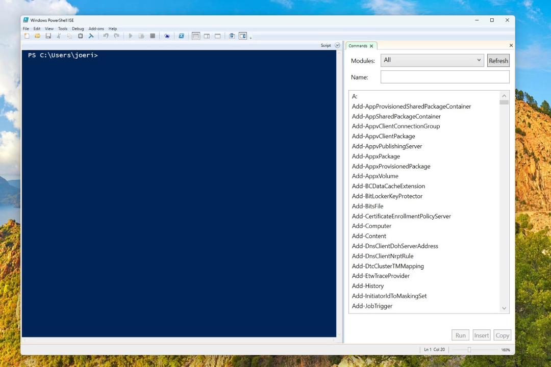 نمایی از محیط PowerShell ISE در ویندوز ۱۱