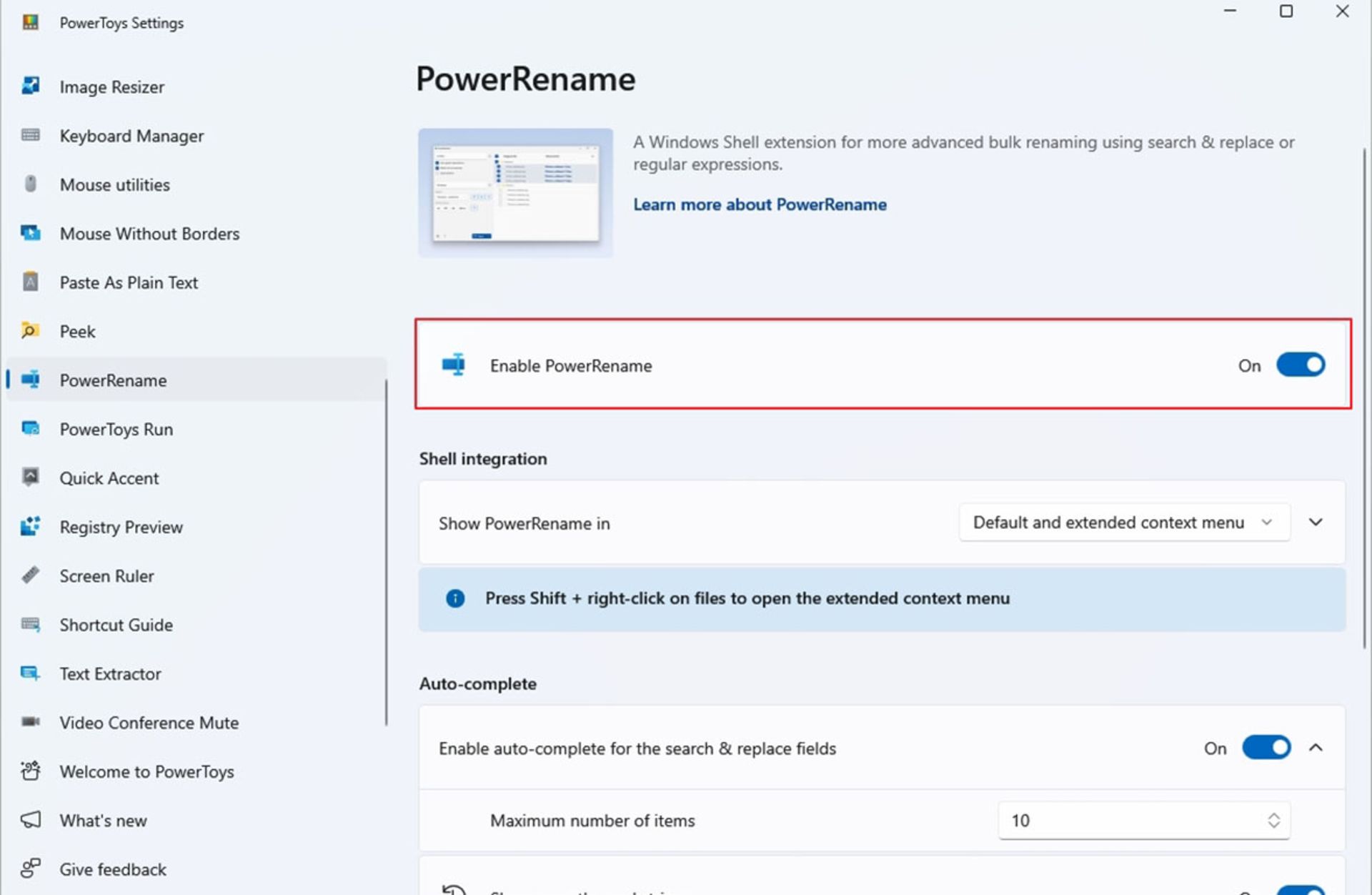 فعال کردن گزینه‌ی PowerRename در منوی PowerToys