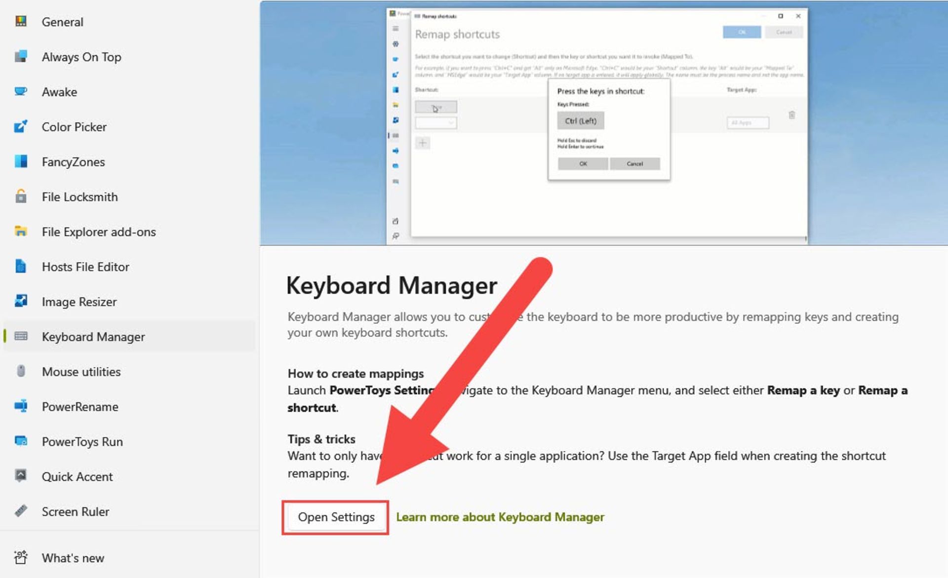 تنظیمات کیبورد در PowerToys