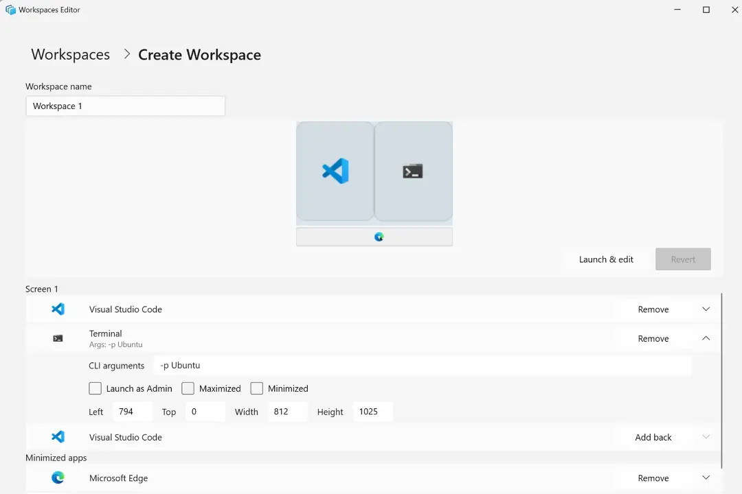 نمایی از ابزار Workspaces در برنامه PowerToys
