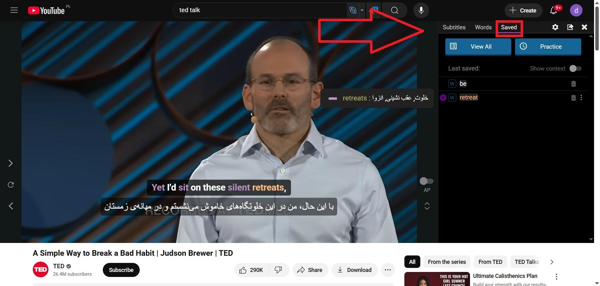 کلمات ذخیره‌شده در language reactor