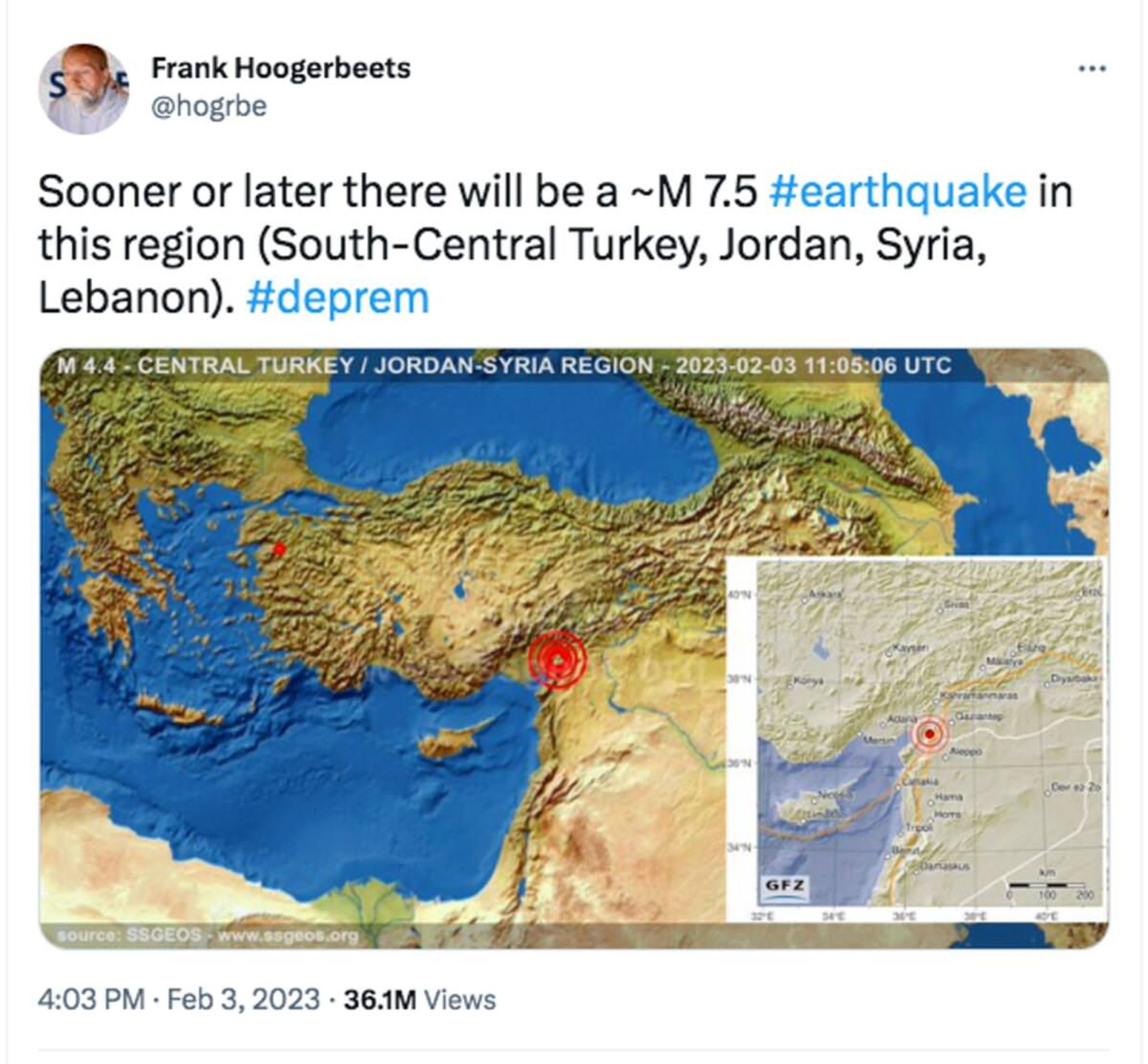 پیش‌بینی زلزله ترکیه و سوریه در توییتر