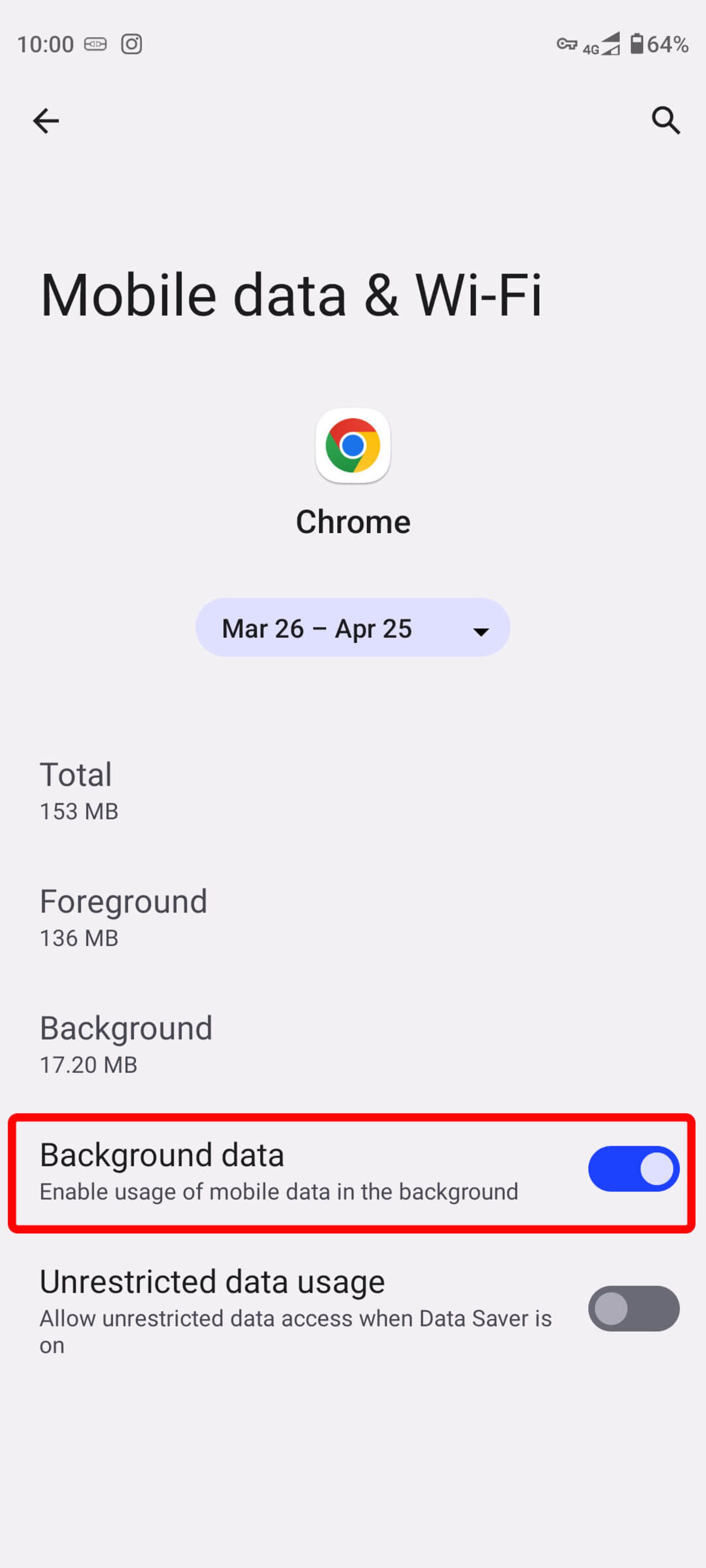 انتخاب گزینه Allow background data use در گوگل کروم اندروید