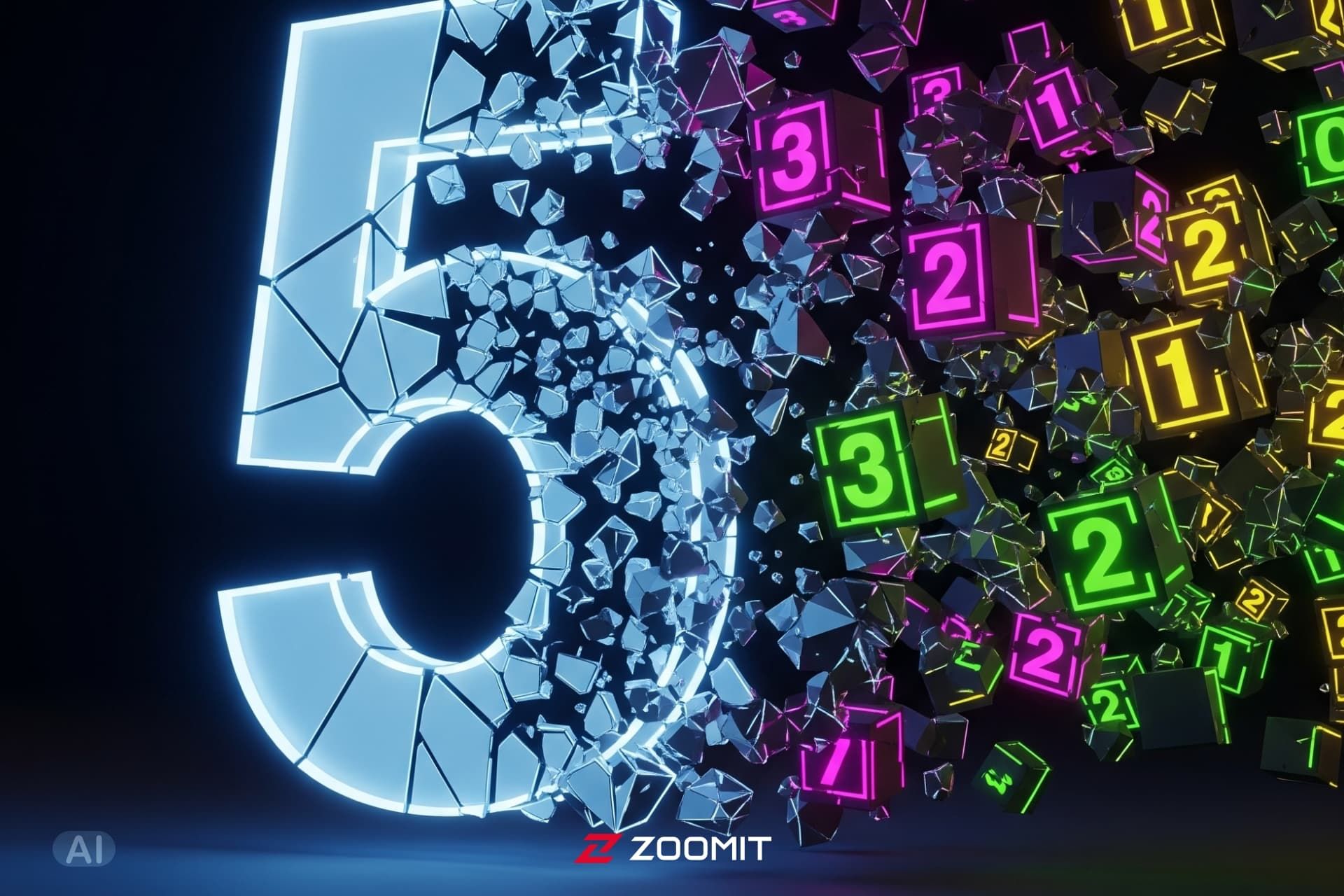 طرح هوش مصنوعی از عدد ۵ درحال تجزیه به اعداد ۱،۲ و ۳