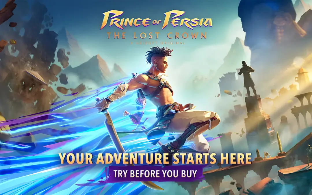 شخصیت اصلی بازی پرنس آو پرشیا (Prince of Persia: The Lost Crown) با شمشیر در محیط کوهستانی