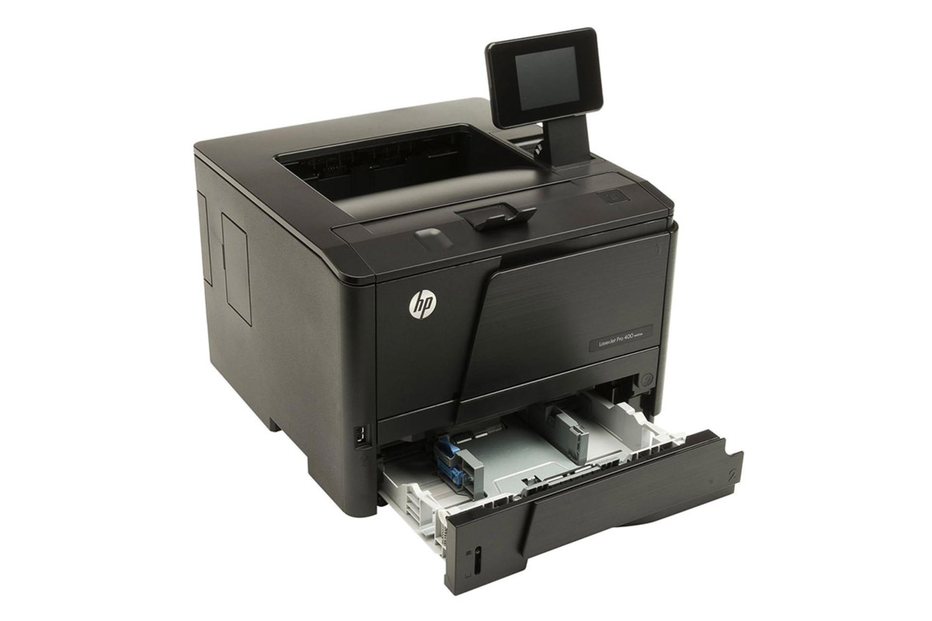 پرینتر اچ پی HP LaserJet Pro 400 M401dw نمای جلو و چپ