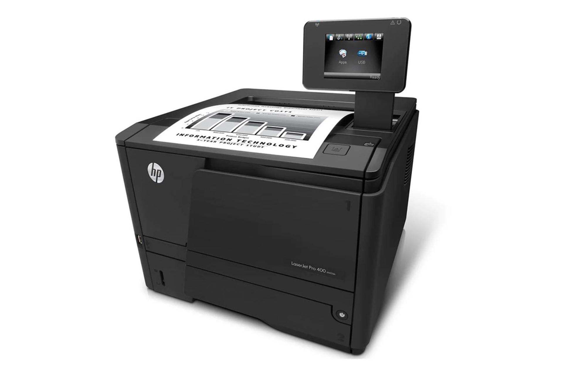 پرینتر اچ پی HP LaserJet Pro 400 M401dw نمای جلو و راست