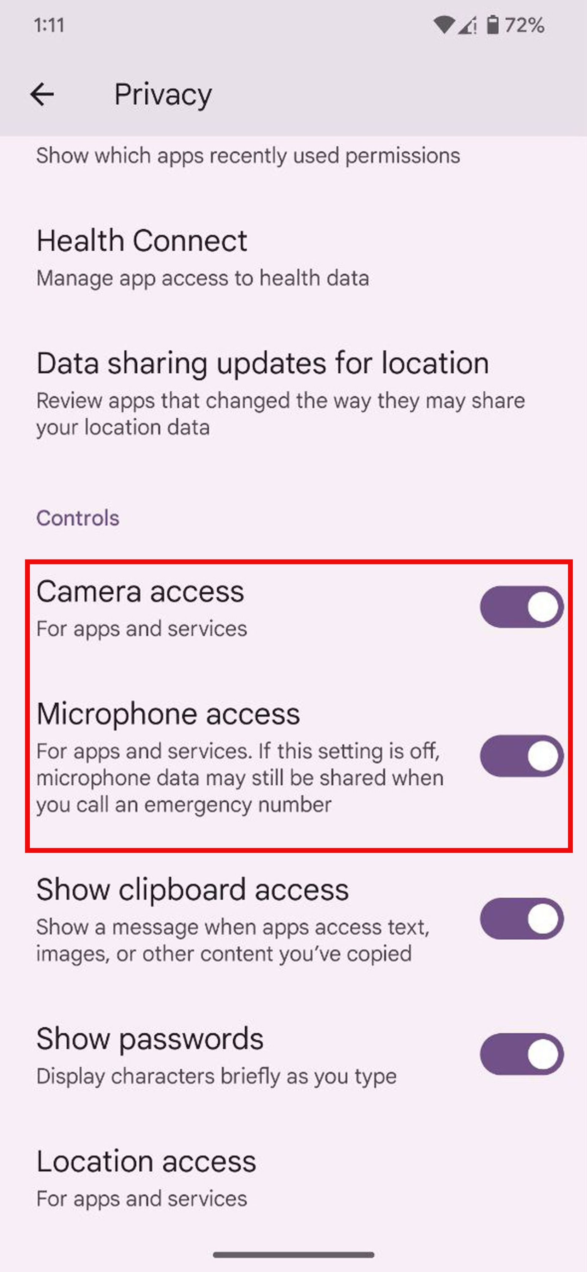 تنظیمات Privacy