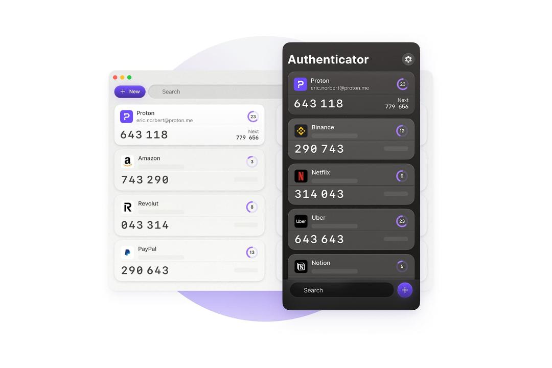 تصویری از رابط کاربری Proton Authenticator