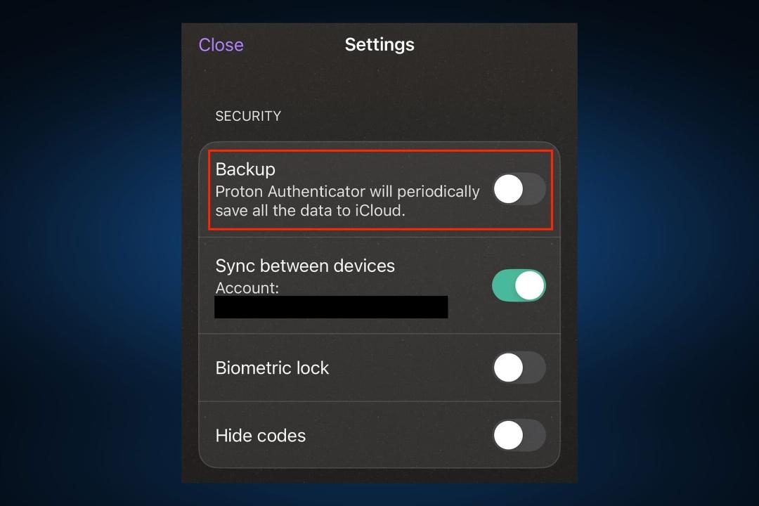 فعال‌سازی قابلیت بکاپ در Proton Authenticator