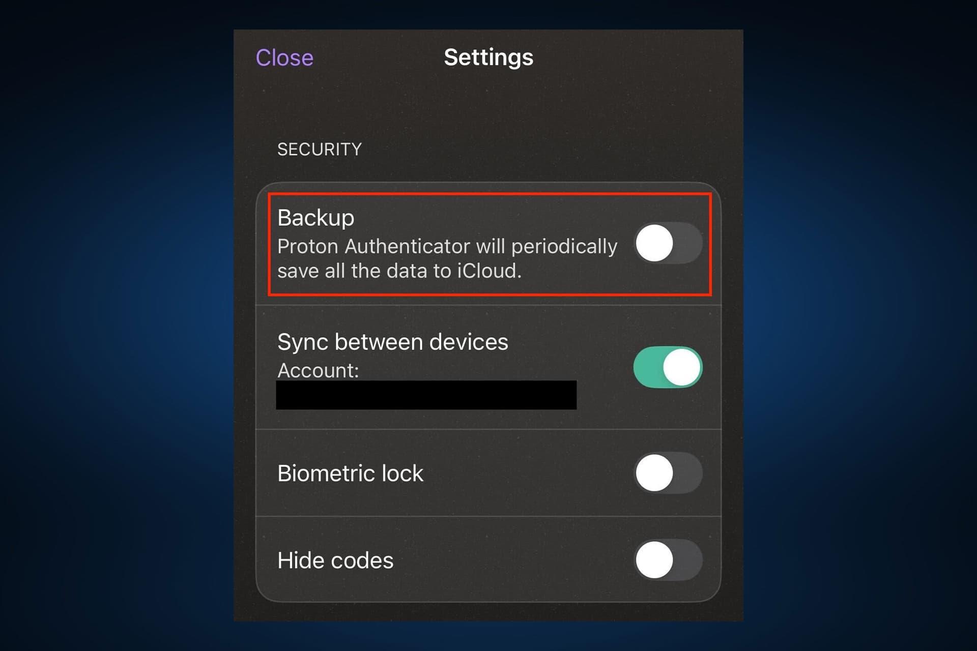فعال‌سازی قابلیت بکاپ در Proton Authenticator