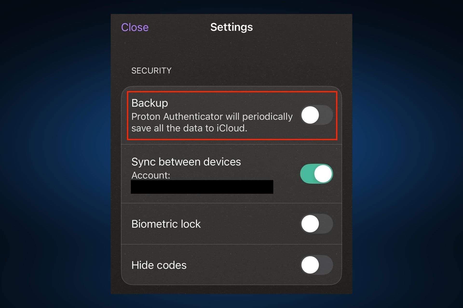 فعال‌سازی قابلیت بکاپ در Proton Authenticator