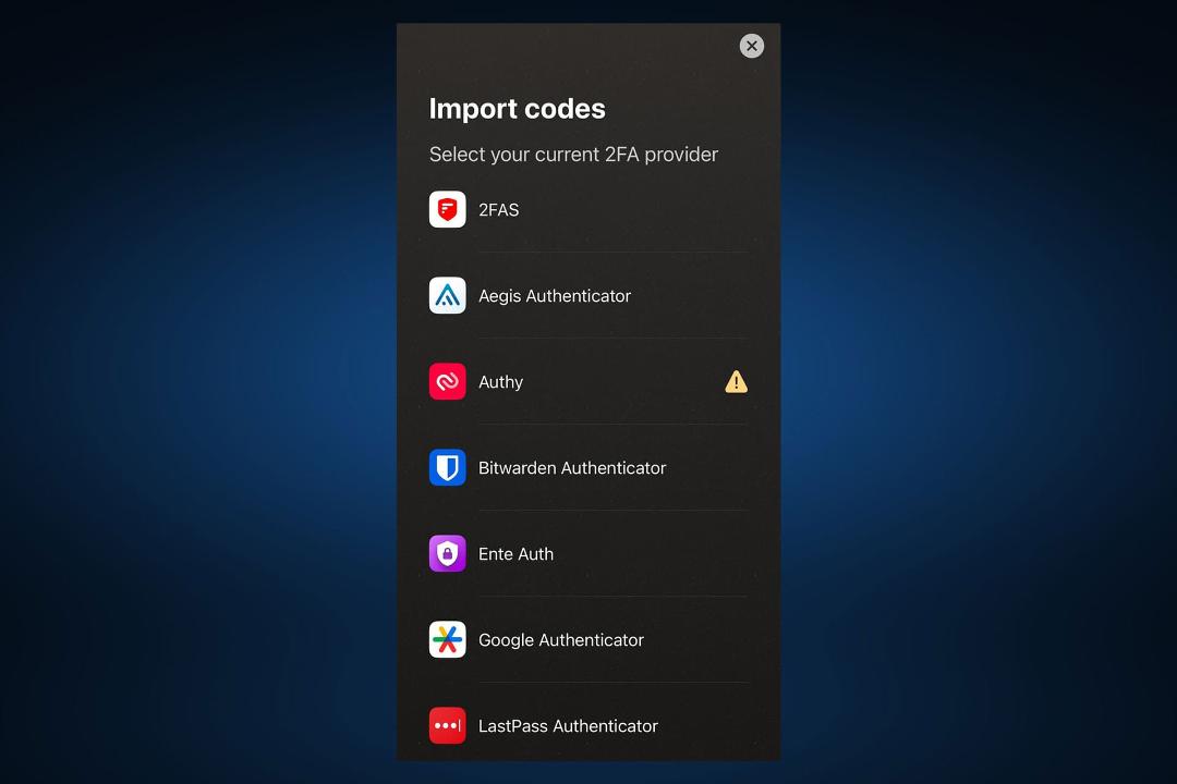 لیست اپلیکیشن‌های دارای قابلیت ایمپورت در برنامه Proton Authenticator
