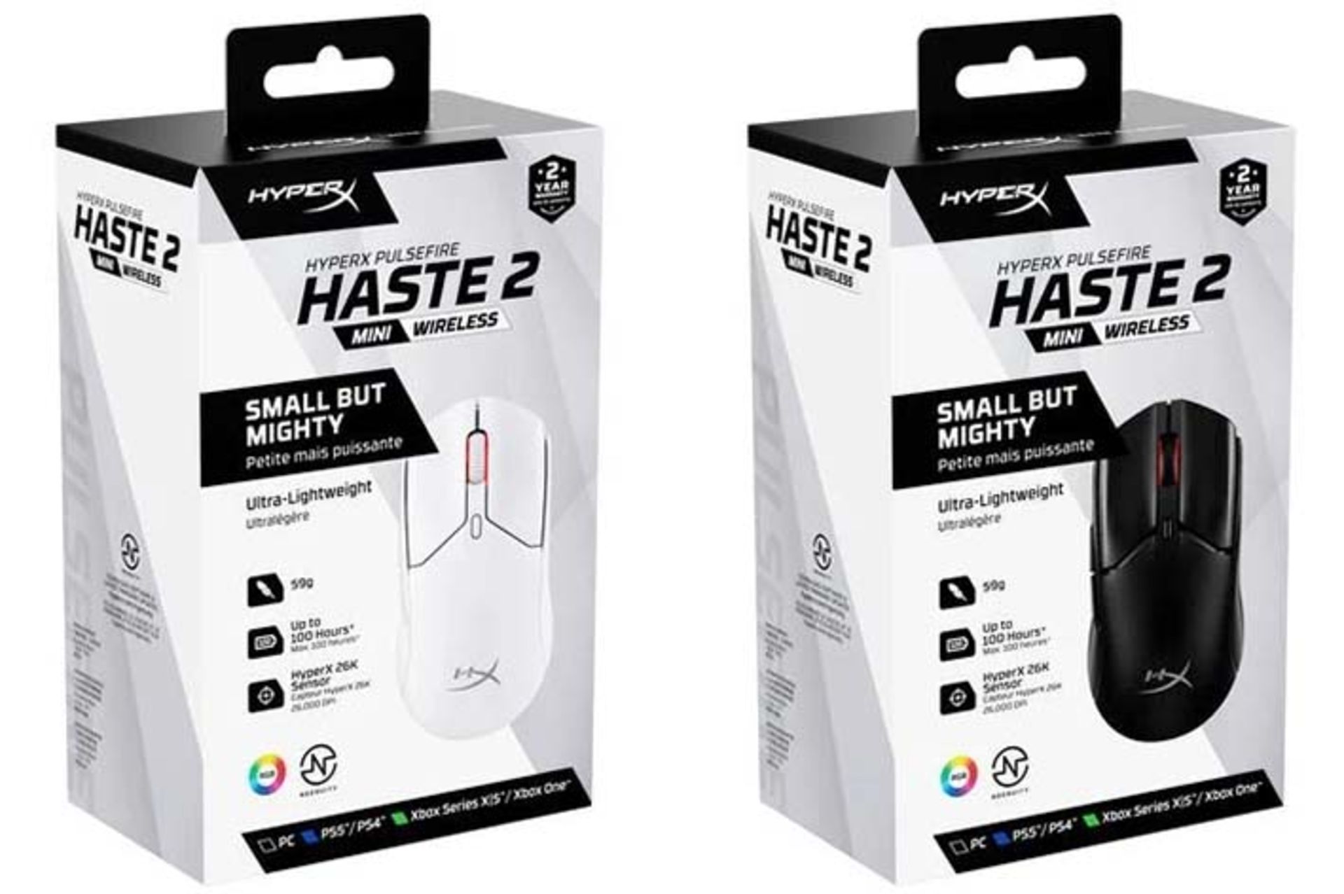 بسته بندی موس گیمینگ مینی هایپر اکس در رنگ های سفید و سیاه