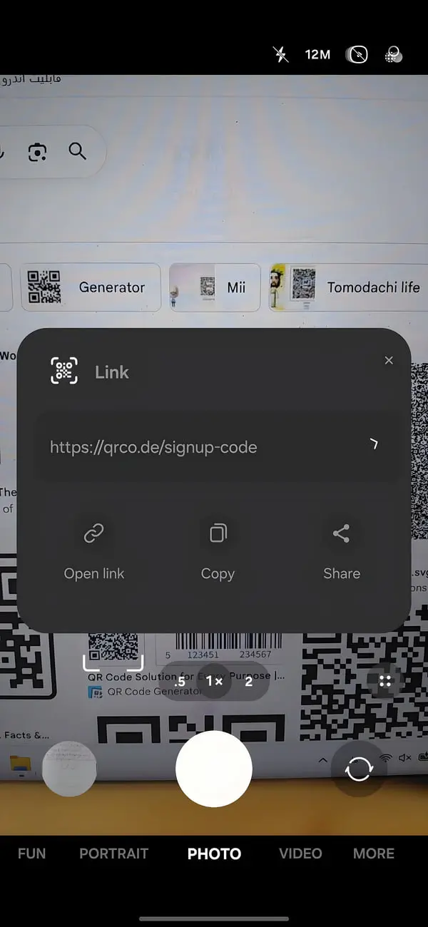 کد QR و لینک فعال شده برای ثبت‌نام در وب‌سایت
