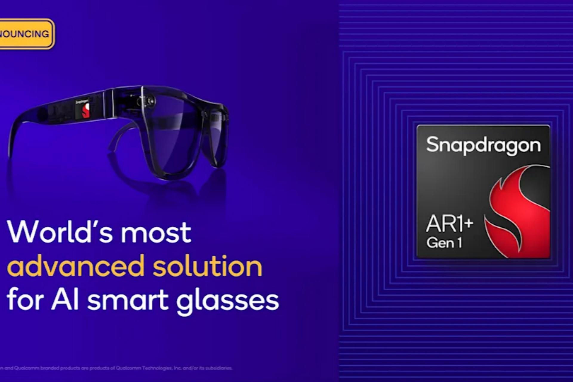 تراشه‌ی اسنپدراگون AR1+ Gen 1 کنار عینک هوشمند