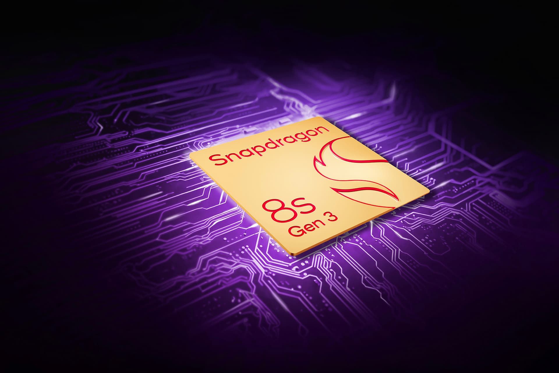 پردازنده اسنپدراگون 8s نسل ۳ کوالکام طرح گرافیکی بنفش و زرد
