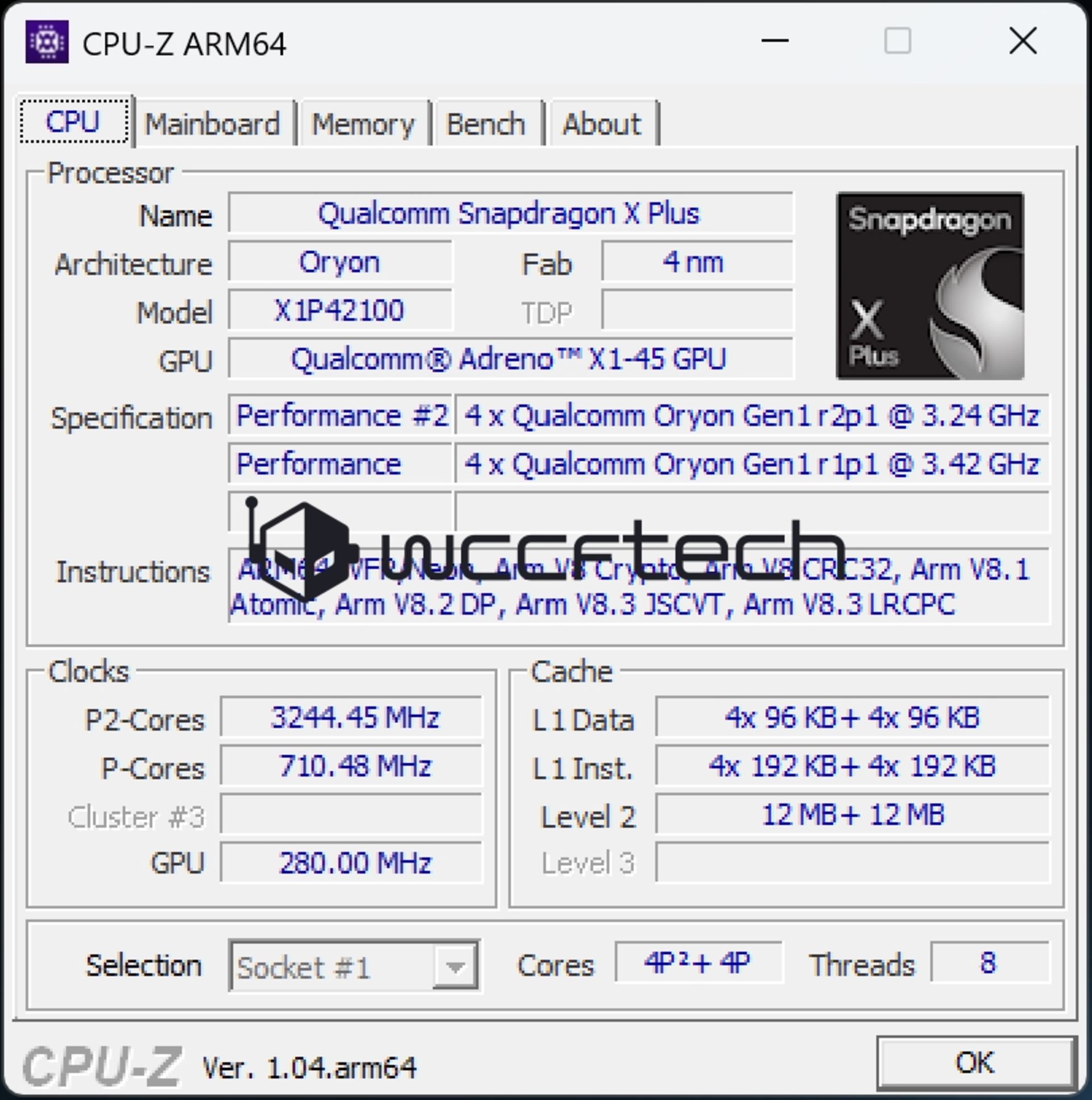 مشخصات لپ تاپ ایسوس مجهز به پردازنده X1P-42-100 در cpu-z