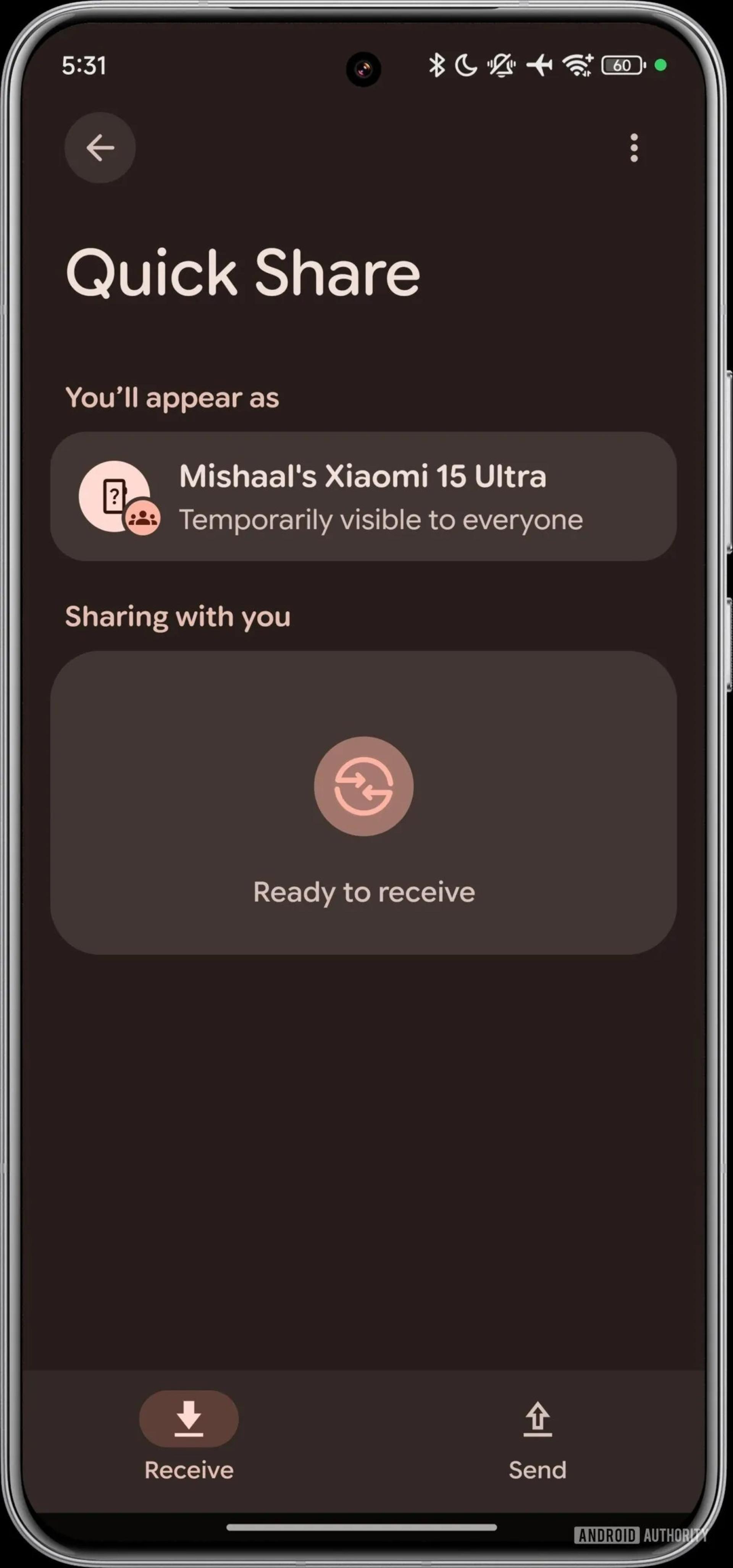 صفحه‌ی پیش‌فرض Quick Share سامسونگ