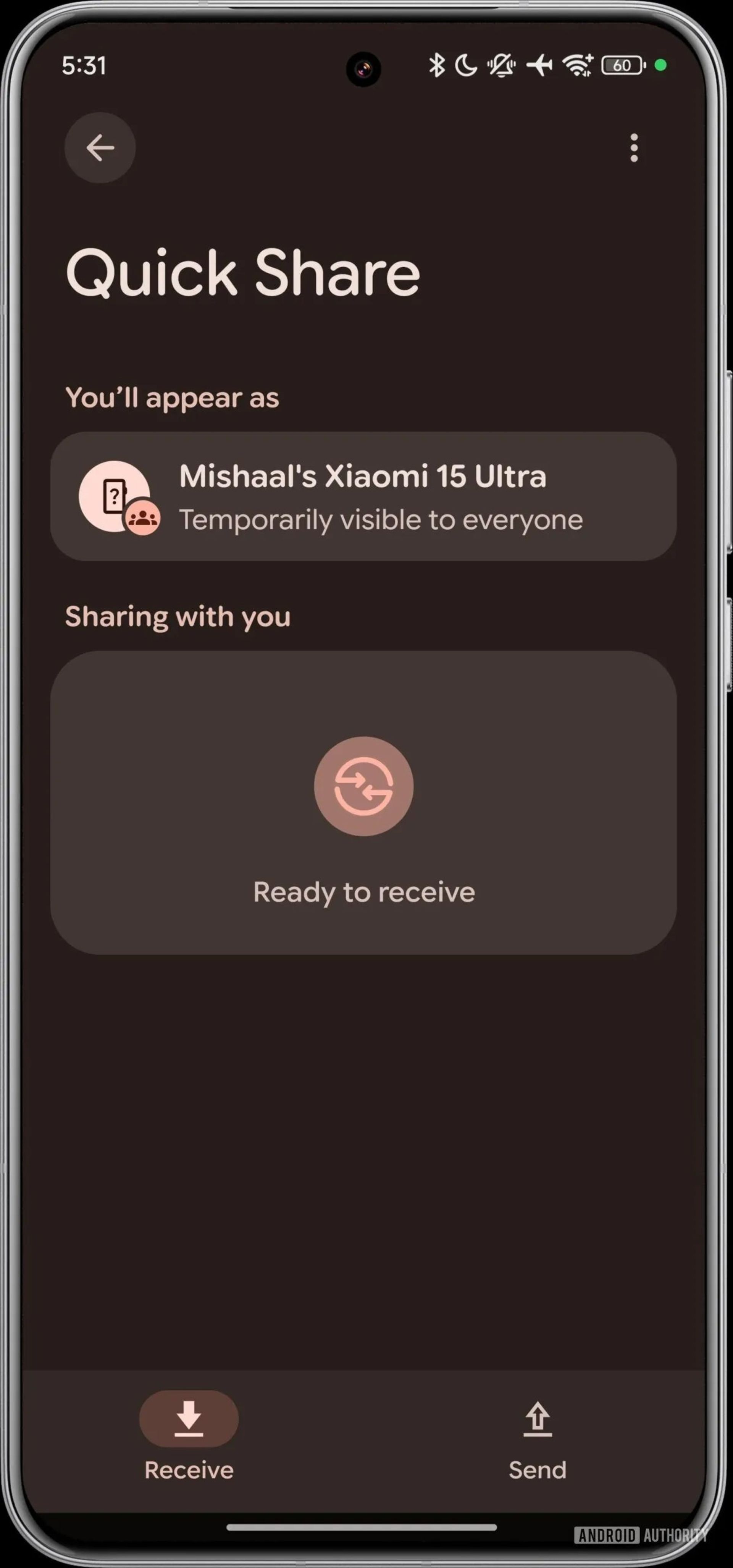 صفحه‌ی پیش‌فرض Quick Share سامسونگ