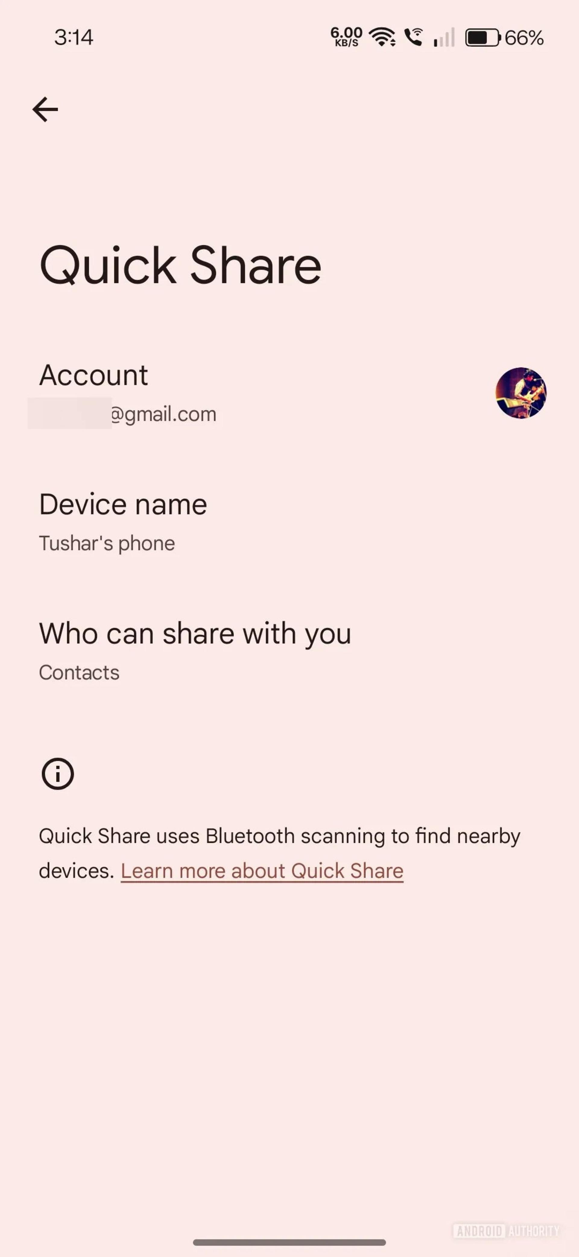 صفحه‌ی پیش‌فرض قدیمی Quick Share سامسونگ