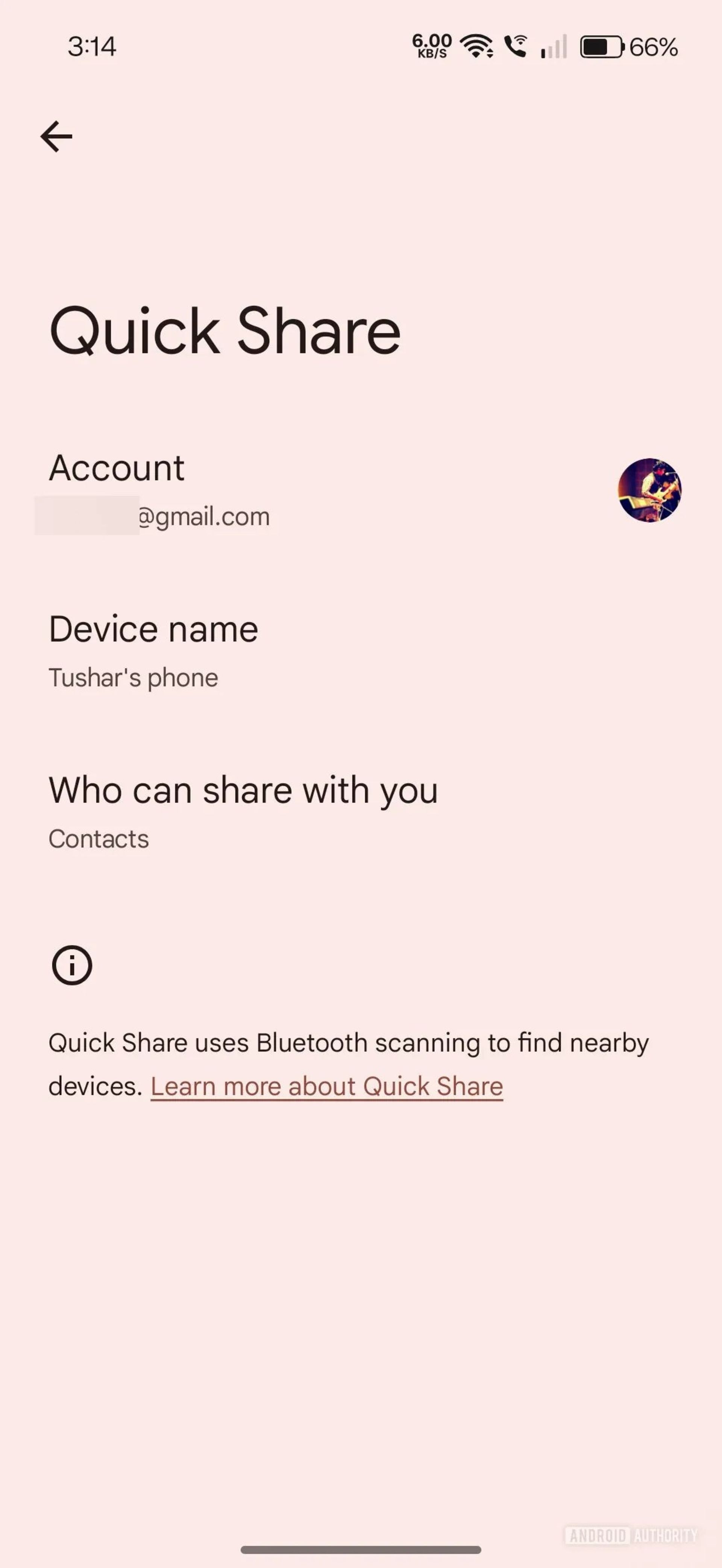 صفحه‌ی پیش‌فرض قدیمی Quick Share سامسونگ