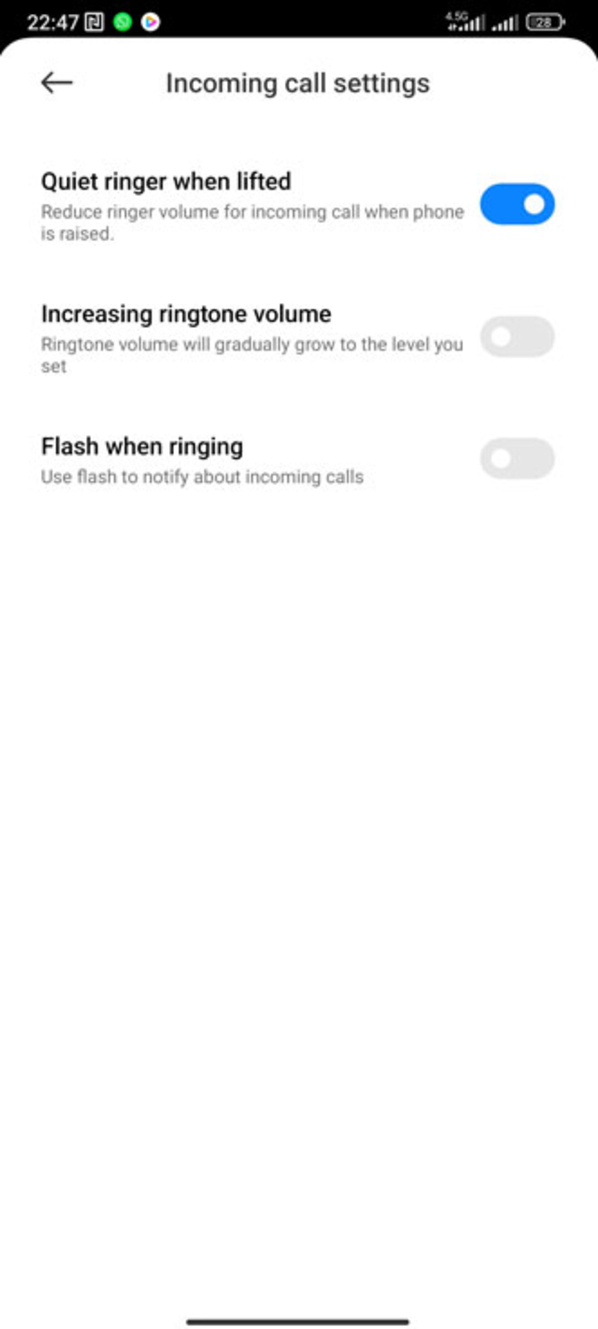 روشن کردن قابلیت Quiet Ringer When Lifted