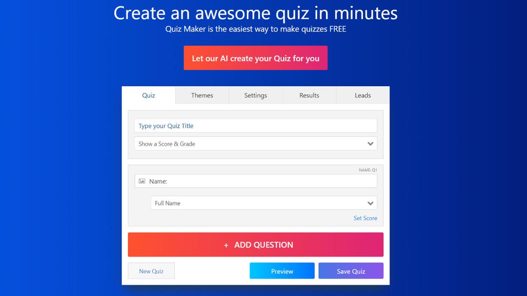 صفحه اصلی وبسایت Quiz-Maker