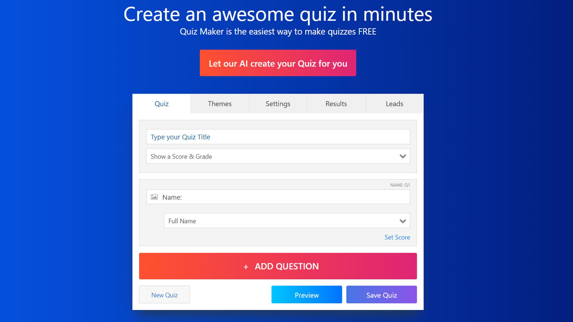 صفحه اصلی وبسایت Quiz-Maker