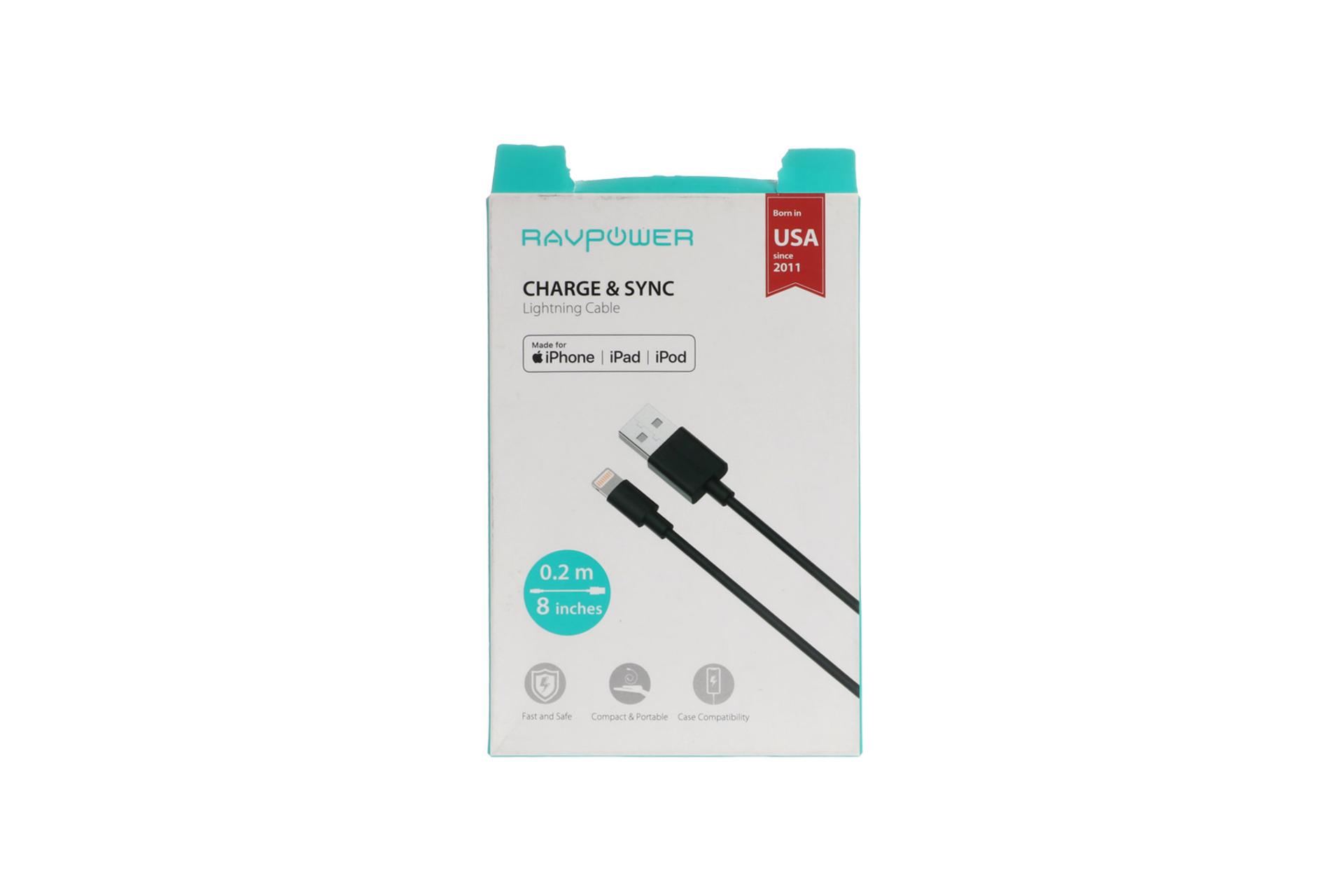 جعبه کابل شارژ USB راوپاور Type-A به Lightning مدل RP-CBO29 با طول 0.2 متر